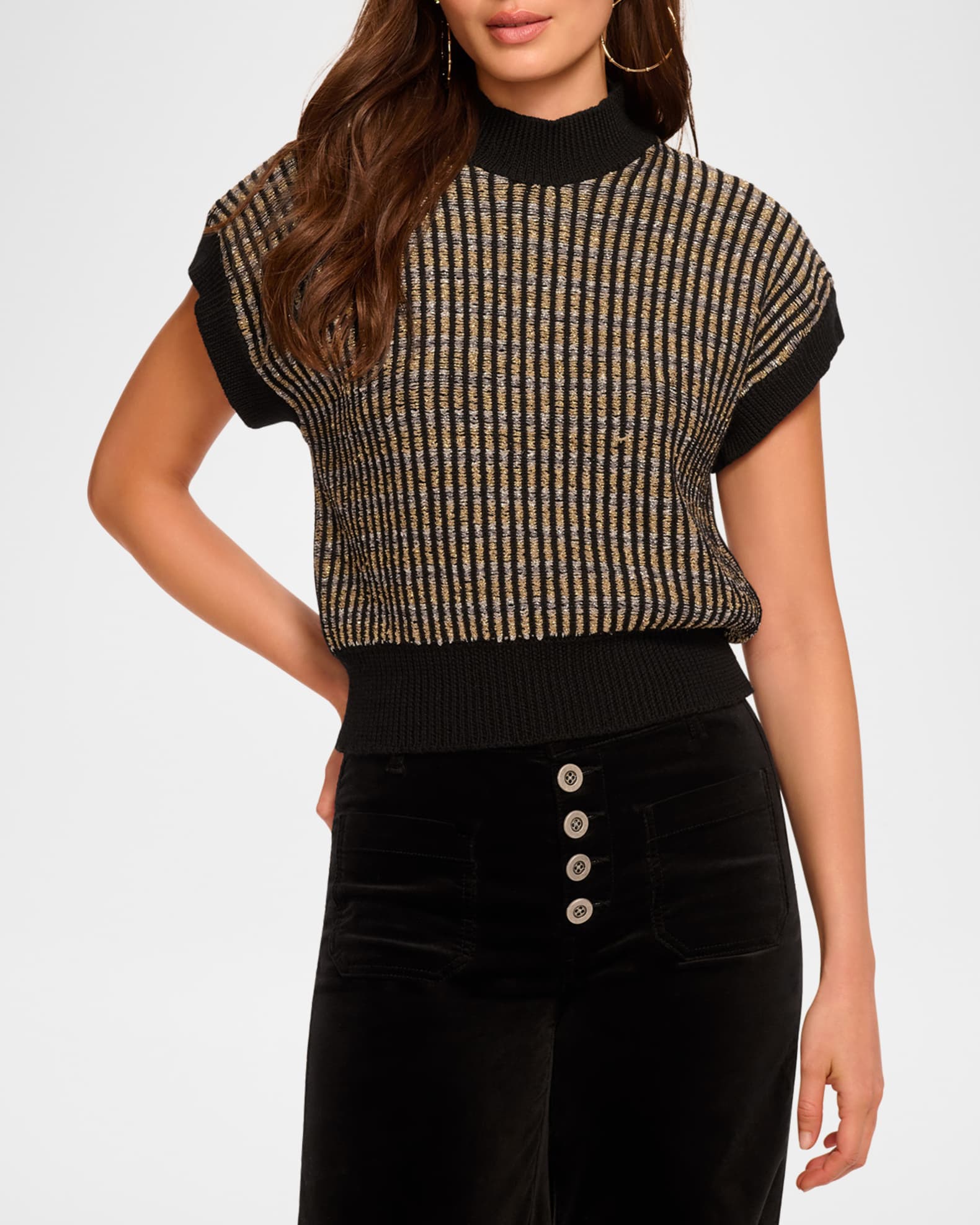 Ramy Brook Hannah Metallic Ribbed Knit Top | Neiman Marcus