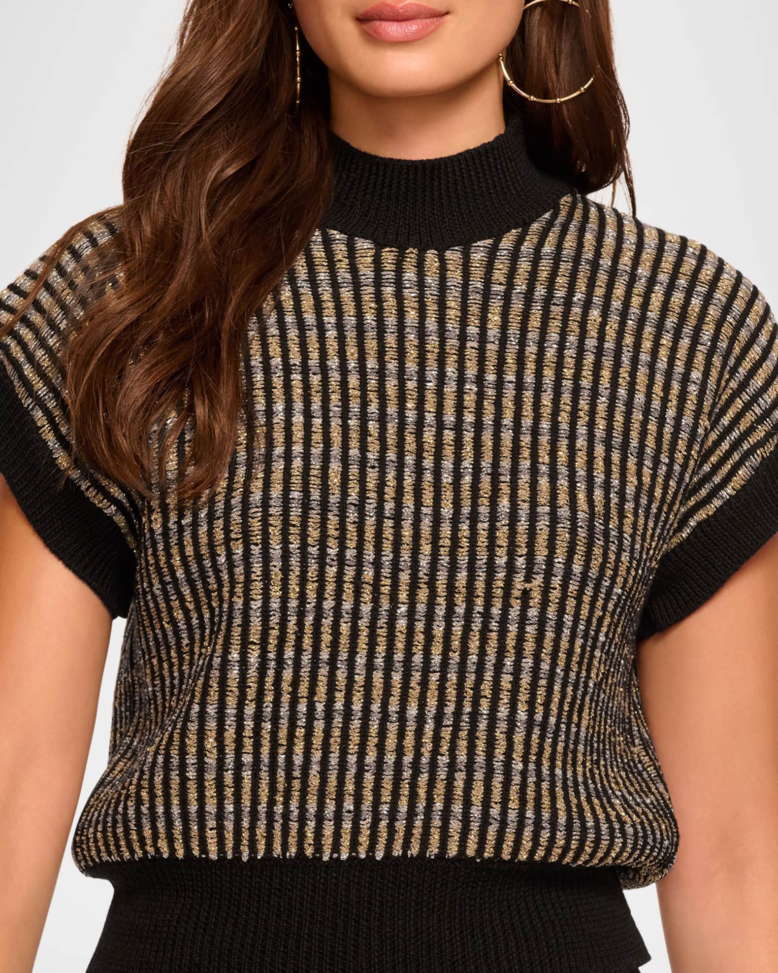 Ramy Brook Hannah Metallic Ribbed Knit Top | Neiman Marcus