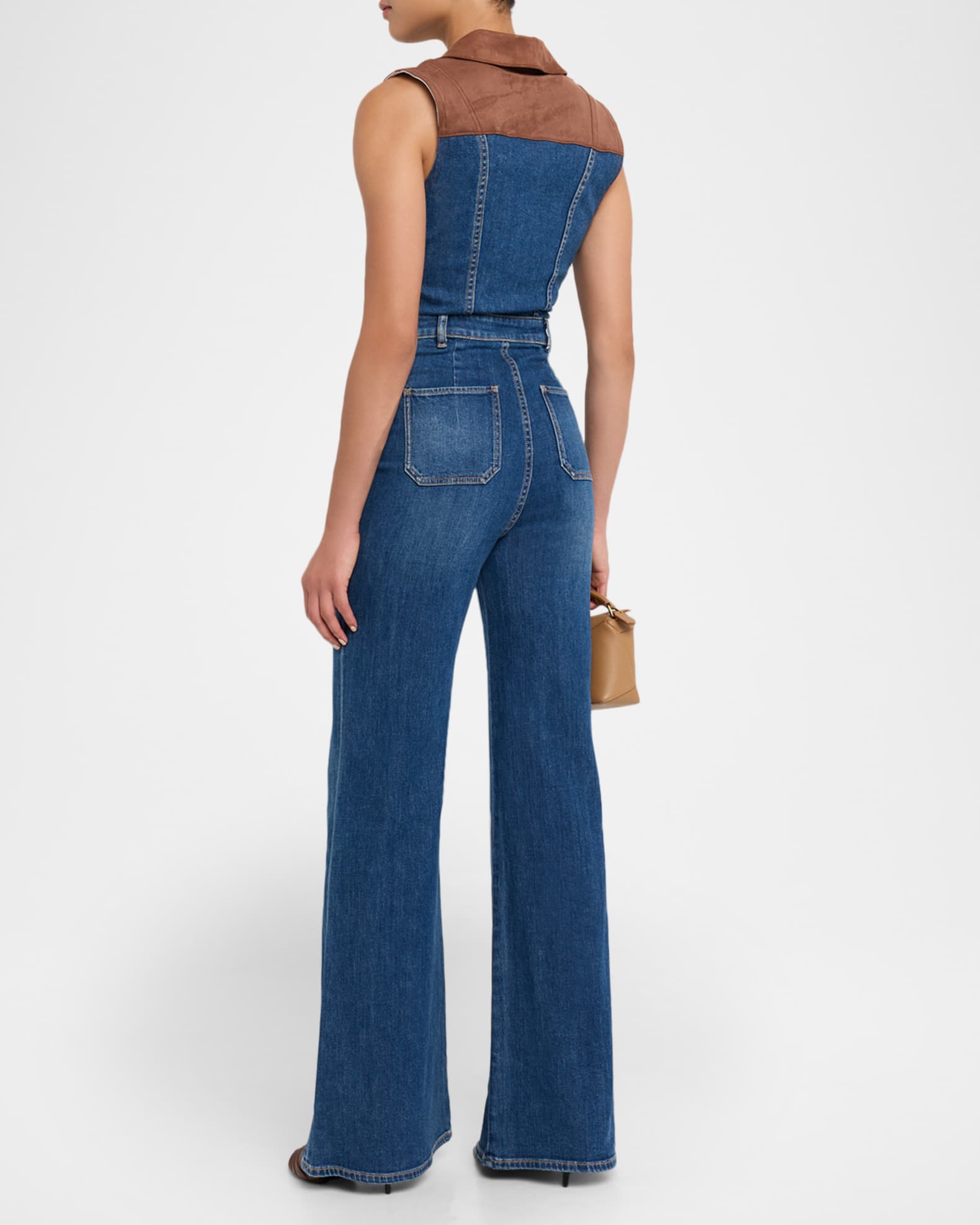 Claudette Faux Suede Trim Denim Jumpsuit