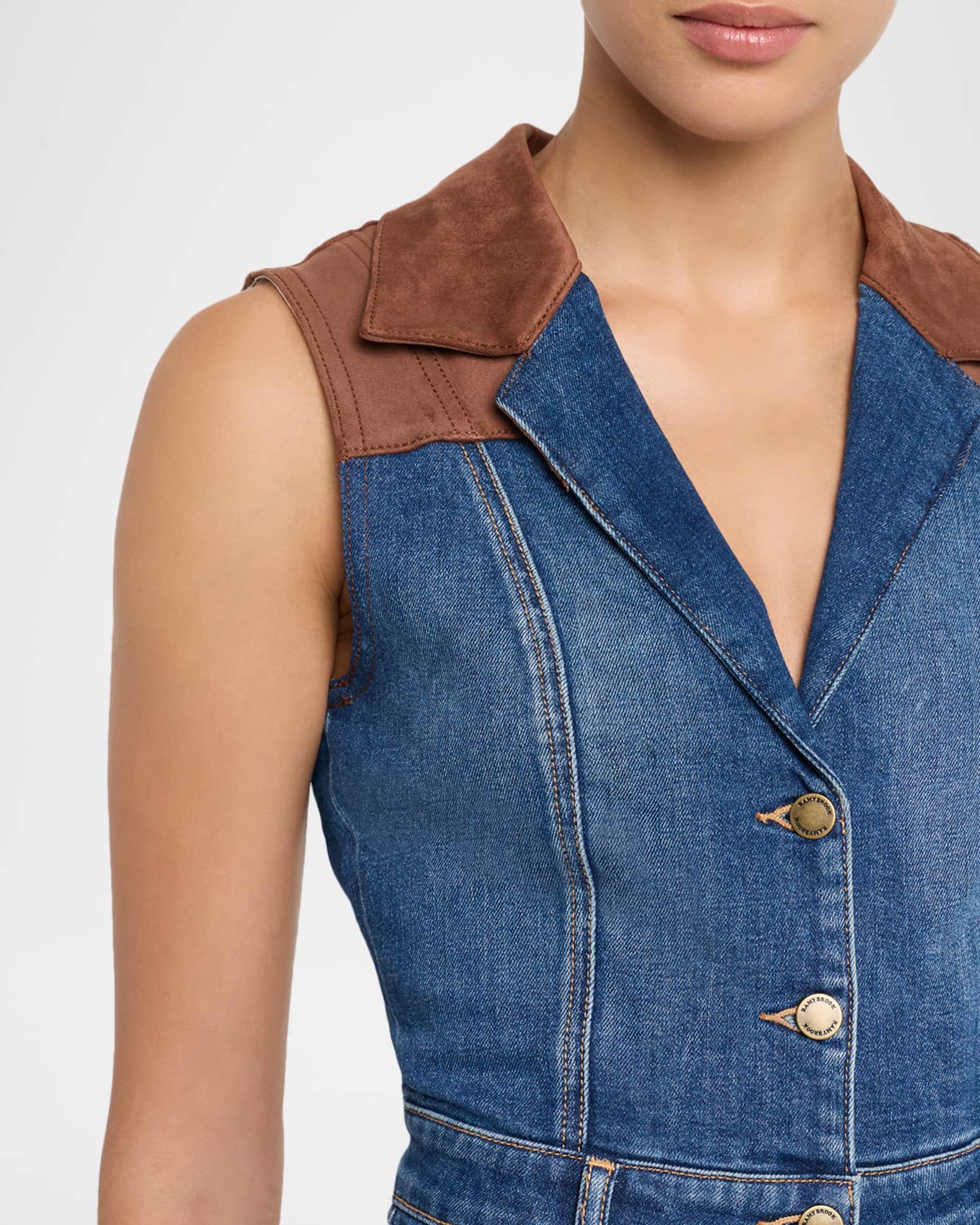 Claudette Faux Suede Trim Denim Jumpsuit