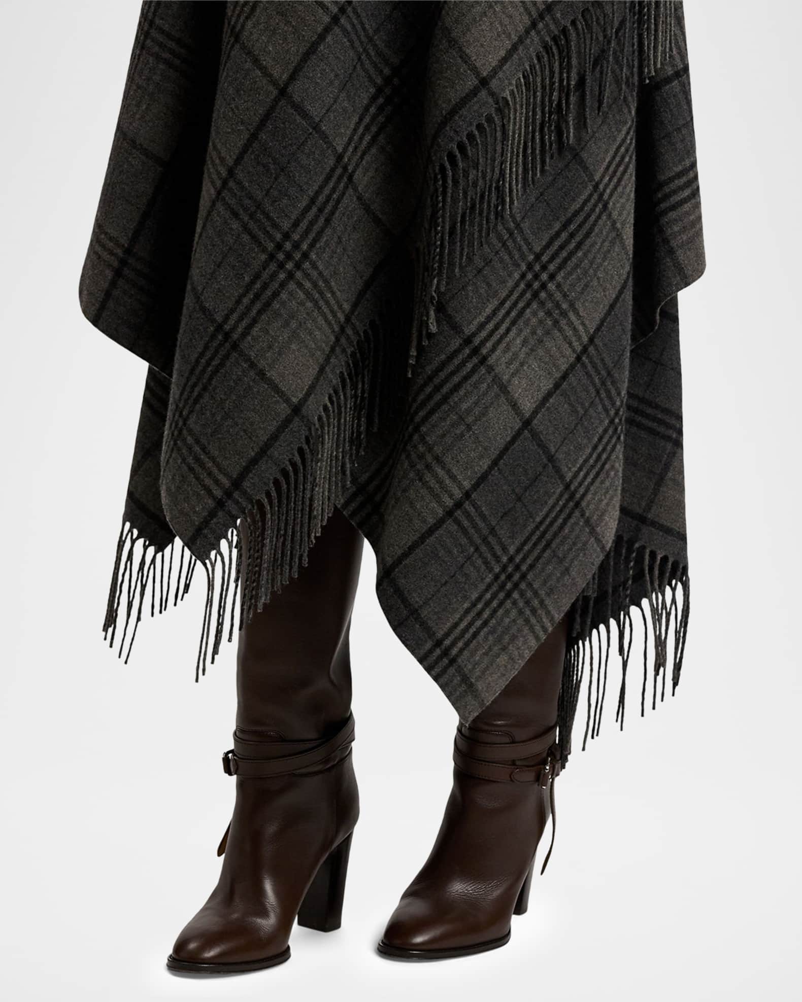Fringed Plaid Wrap Midi Skirt
