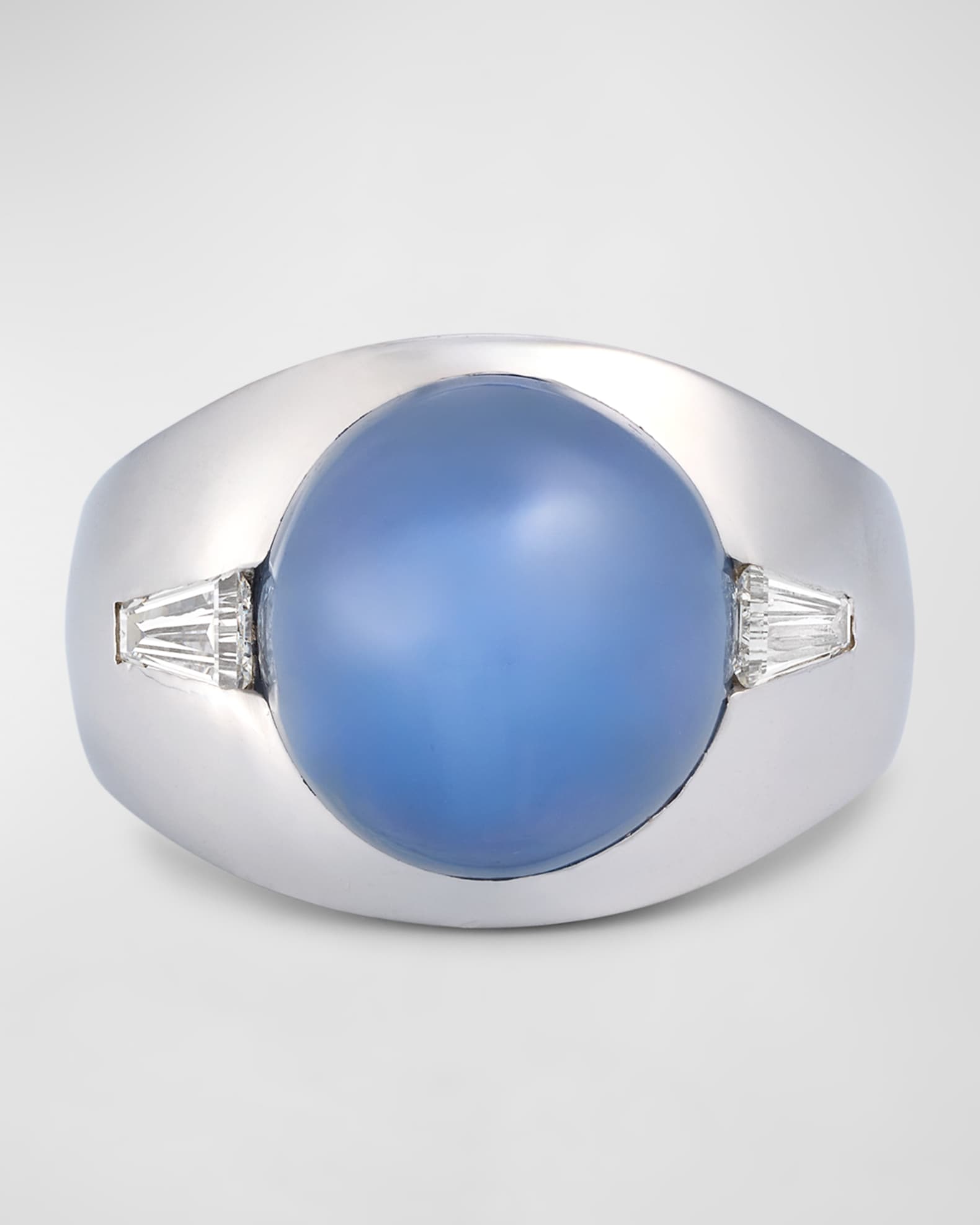 Estate Gents 14K White Gold and Sapphire Gypsy Ring 0