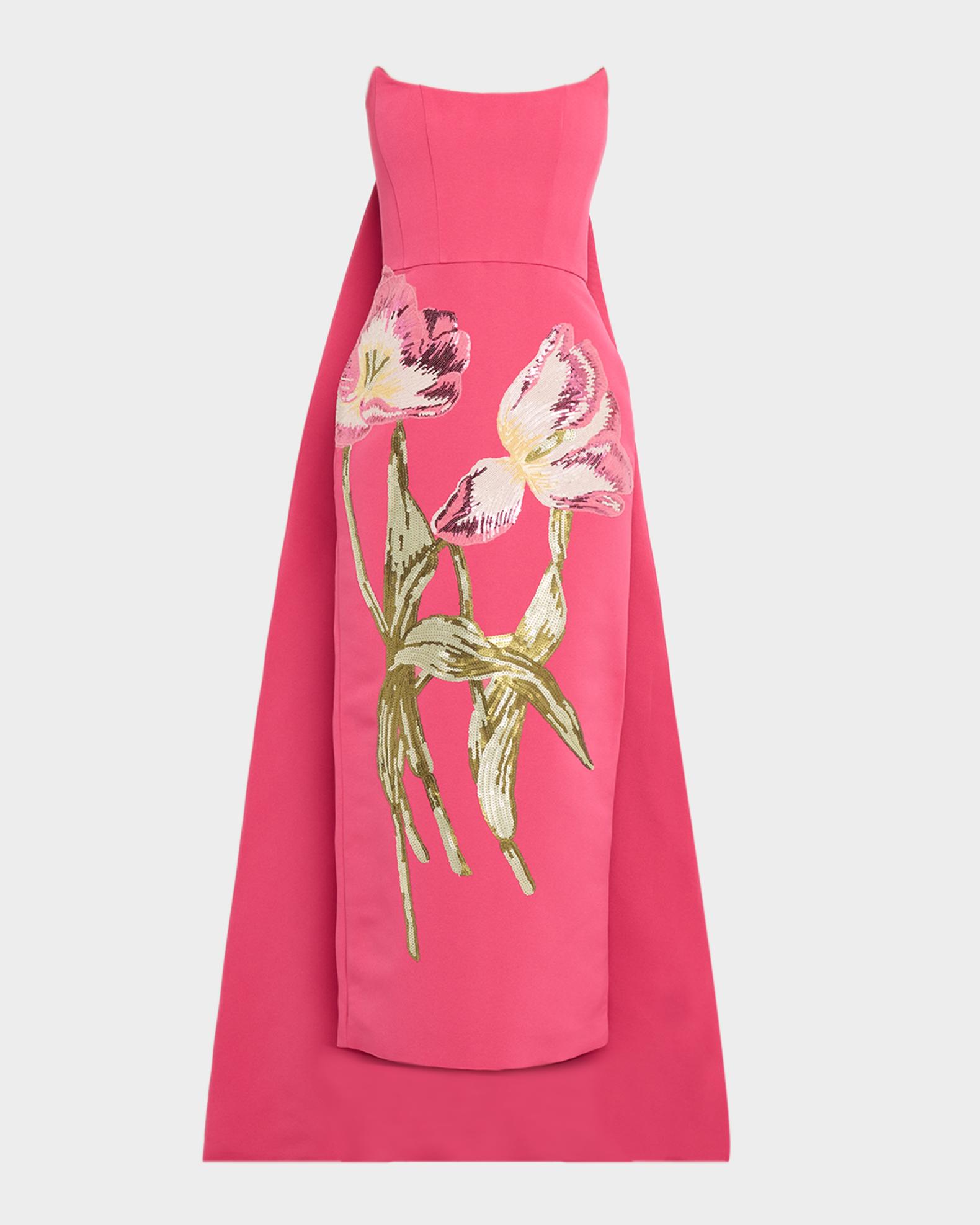 amsale rose fil-coupe a-line dress Women's Sequined Floral Strapless Gown - Cerise this classic strapless dress prom gown Skater Dress 90s Floral Color:Royal