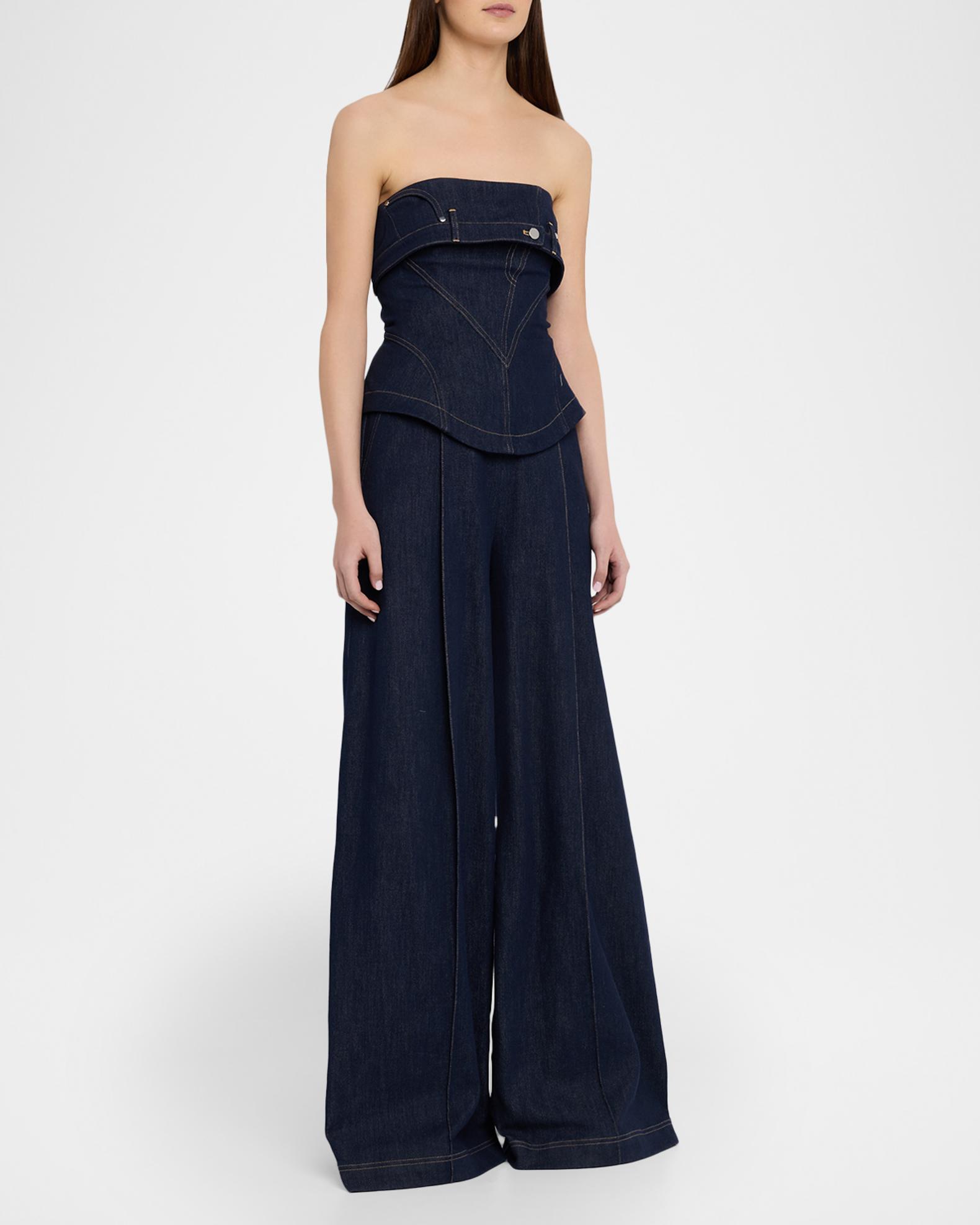 Et Ochs Jordan Strapless Corset Denim Jumpsuit | Neiman Marcus