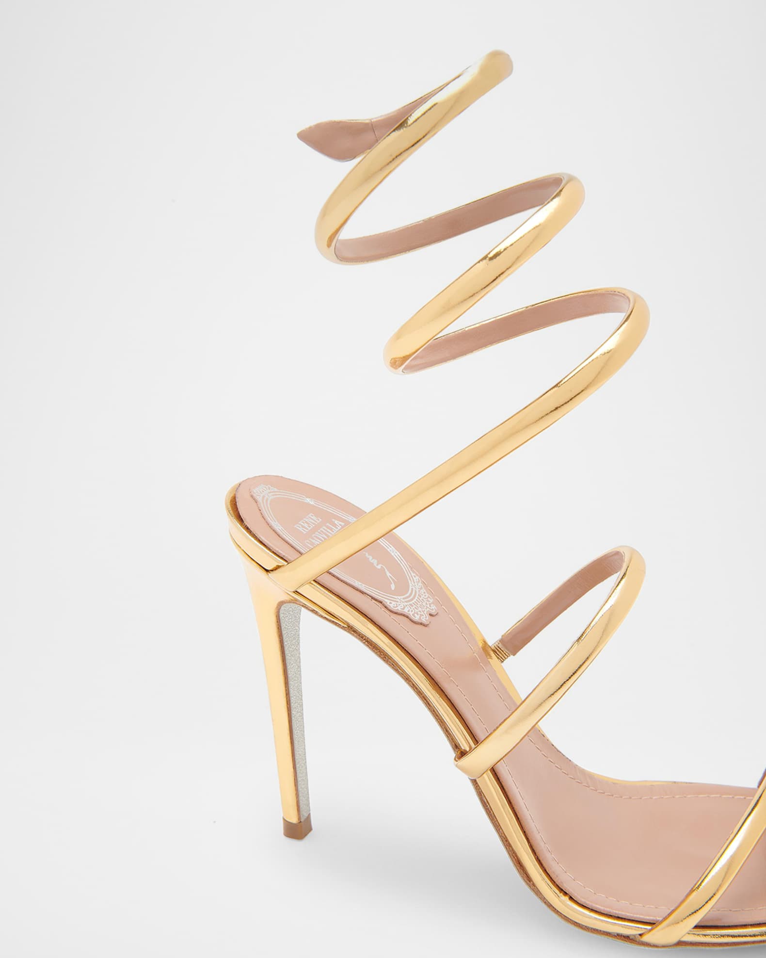 Rene Caovilla ゴールド ハイヒールサンダル 23.5 Rene Caovilla 105mm Cleo Metallic Leather Sandals | Neiman Marcus