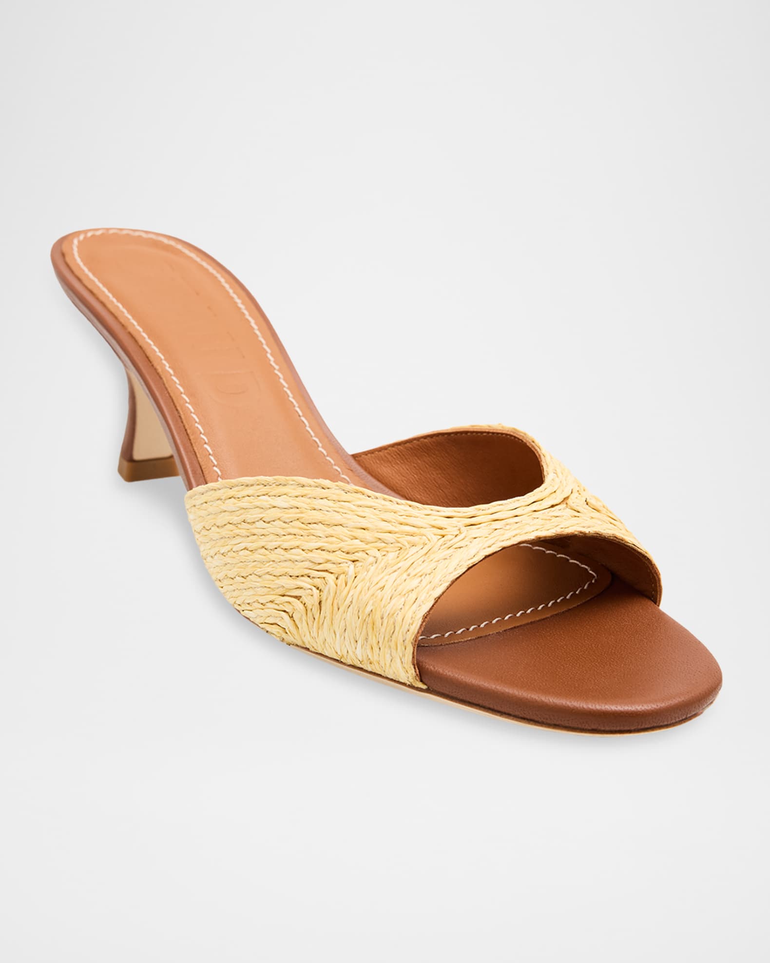 STAUD Brigitte Raffia Kitten-Heel Mules | Neiman Marcus