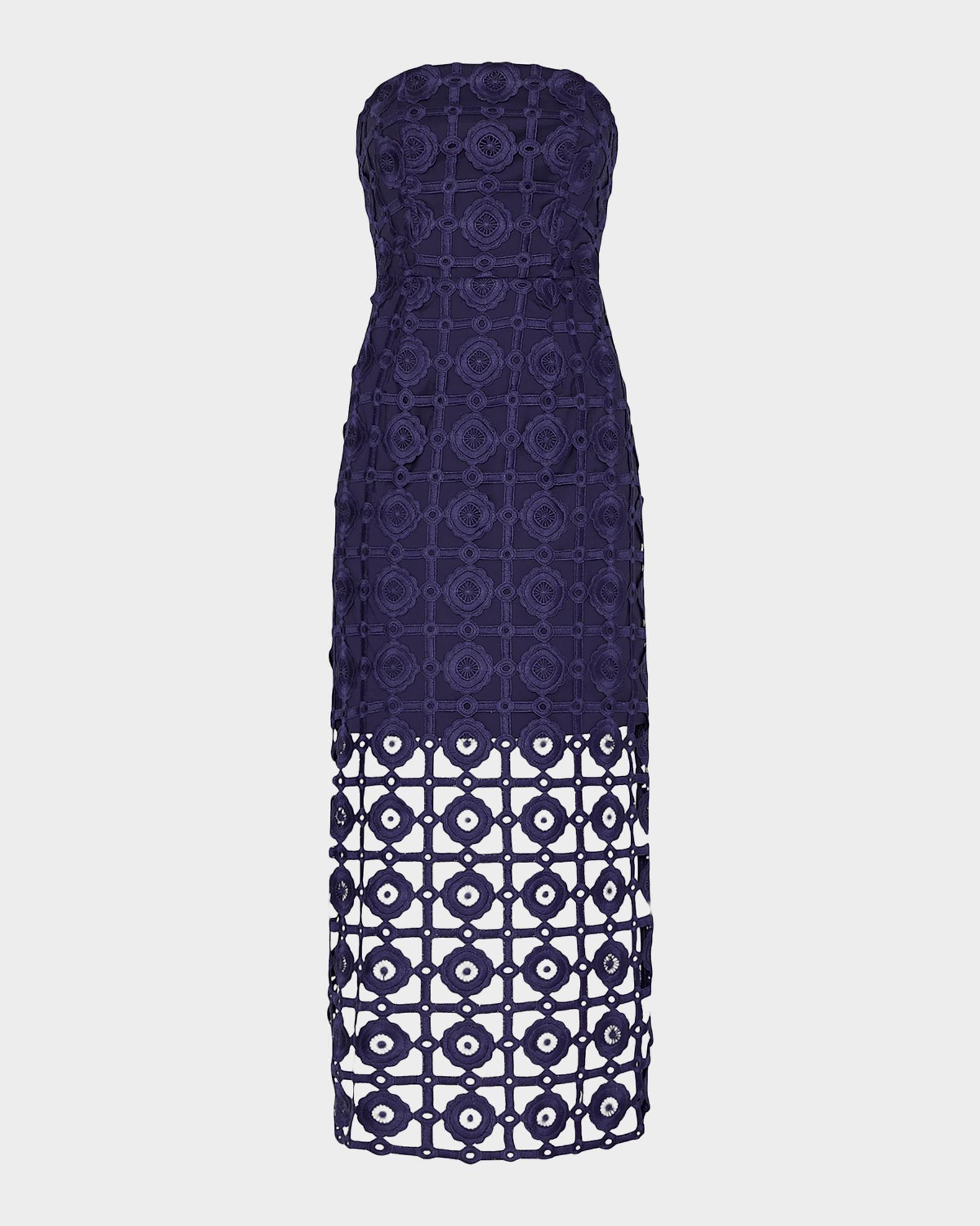 Milly Kait Strapless Tiled Lace Midi Dress | Neiman Marcus