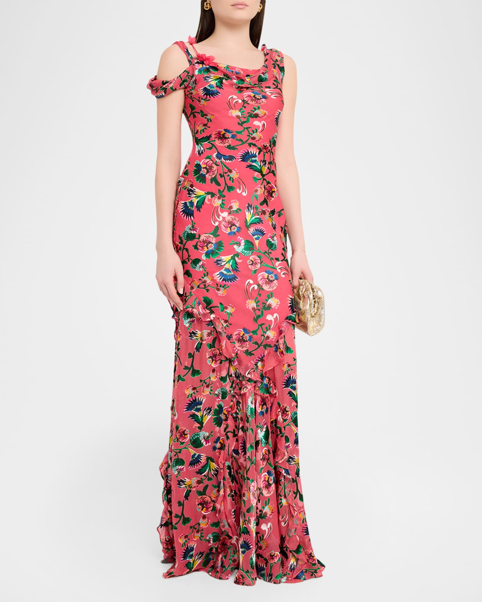 Saloni Seema Floral Silk Chiffon Maxi Dress | Neiman Marcus