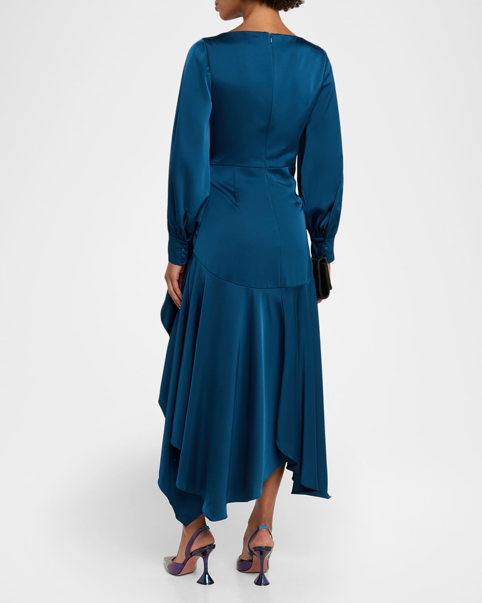 Theia Florence Asymmetric Handkerchief Midi Dress | Neiman Marcus
