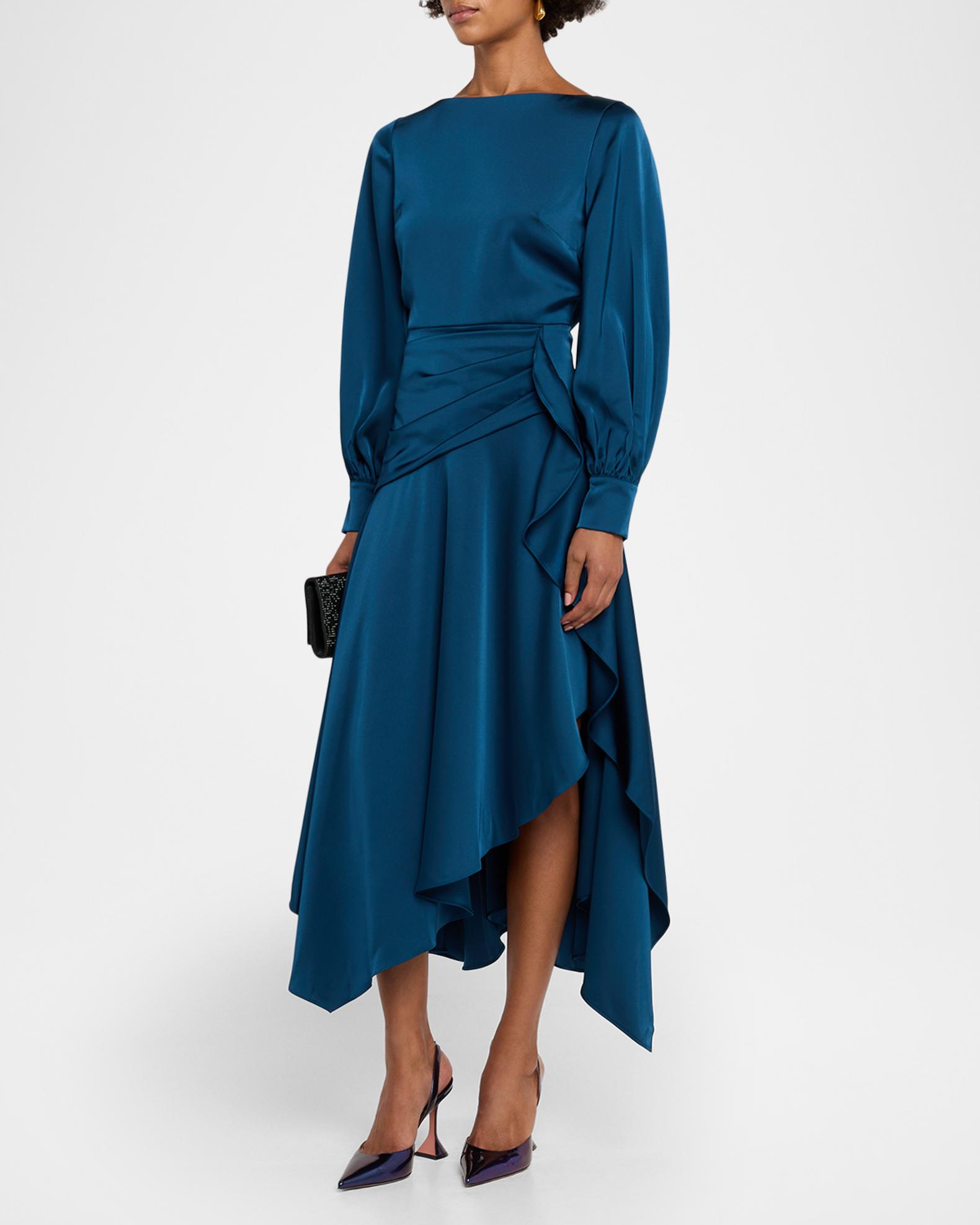 Theia Florence Asymmetric Handkerchief Midi Dress | Neiman Marcus