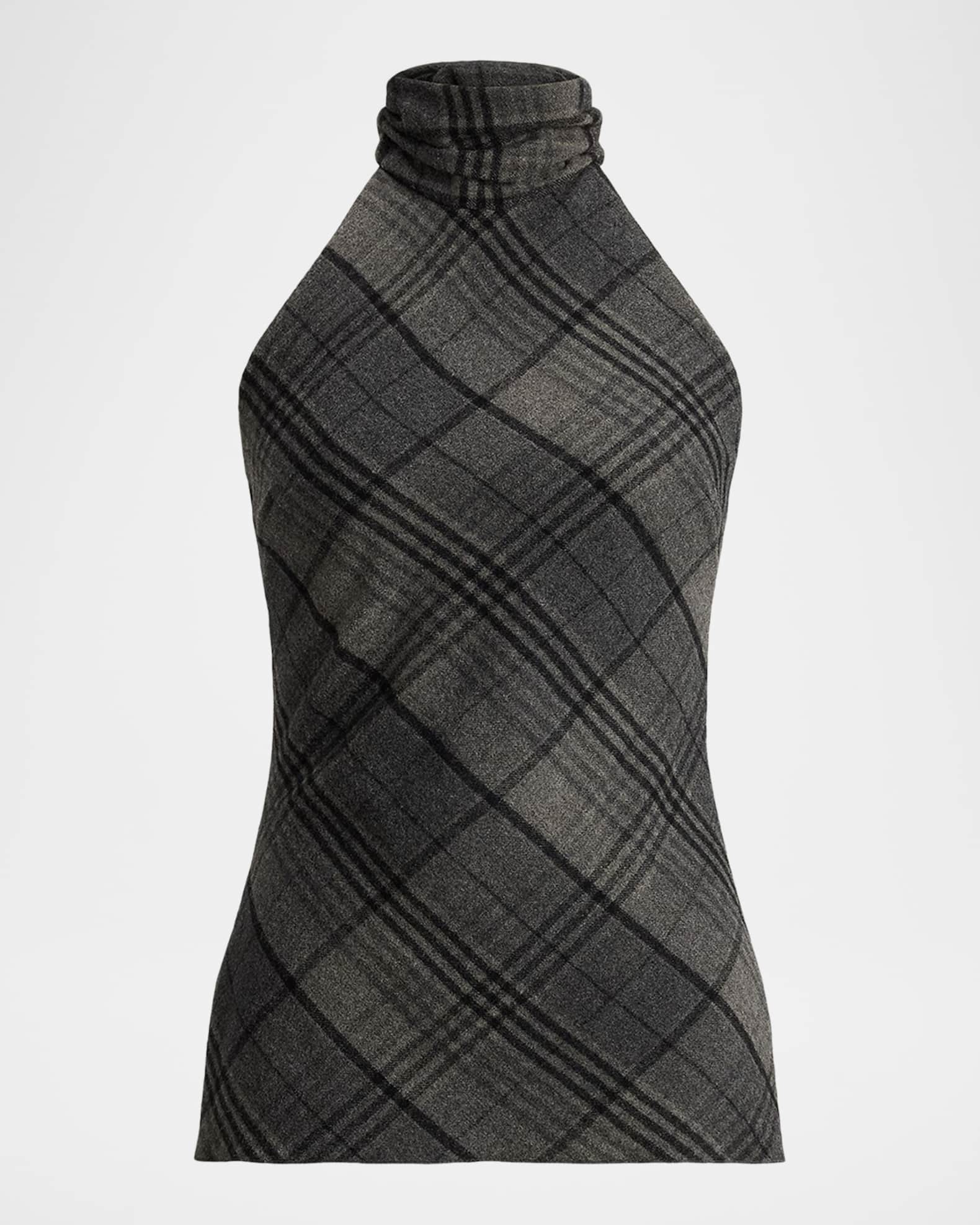 Ralph Lauren Collection Plaid Mock-Neck Halter Top Neiman Marcus