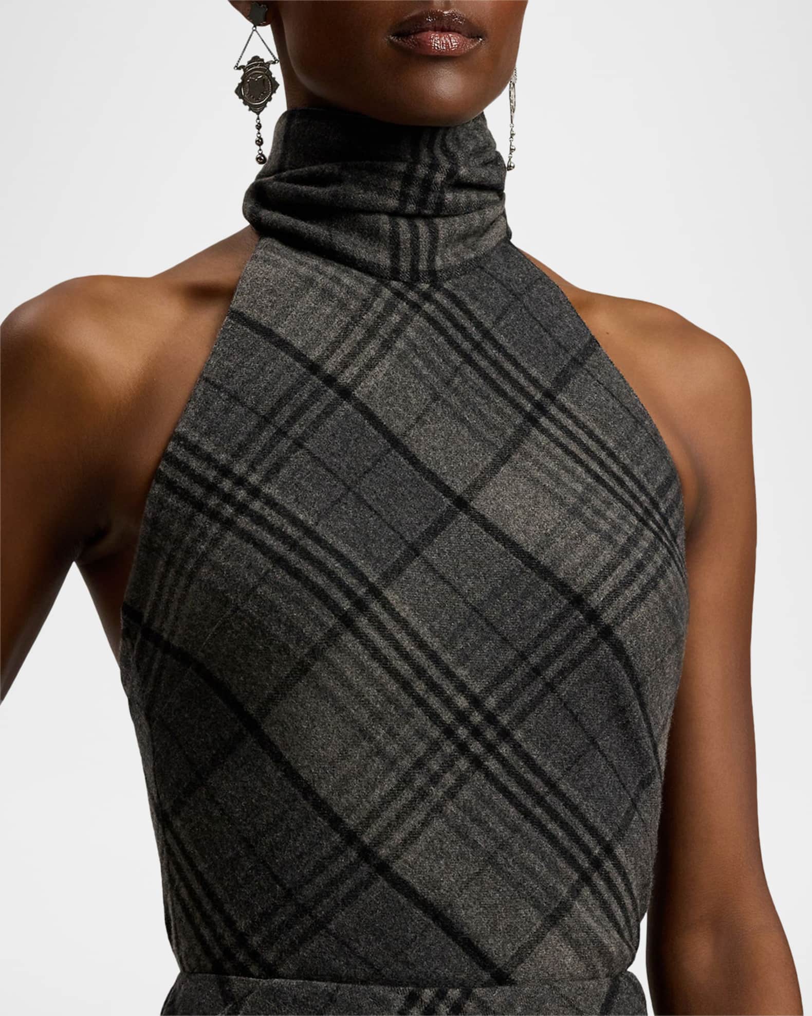 Ralph Lauren Collection Plaid Mock-Neck Halter Top Neiman Marcus