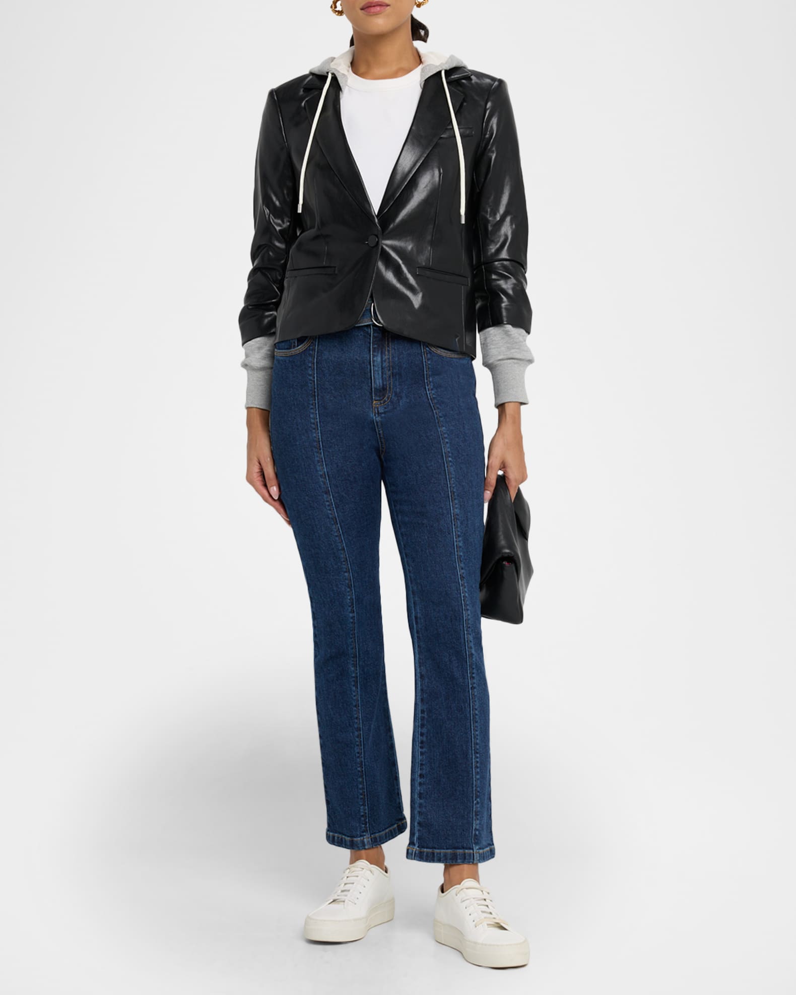 Cinq a Sept Hooded Vegan Leather Combo Blazer | Neiman Marcus