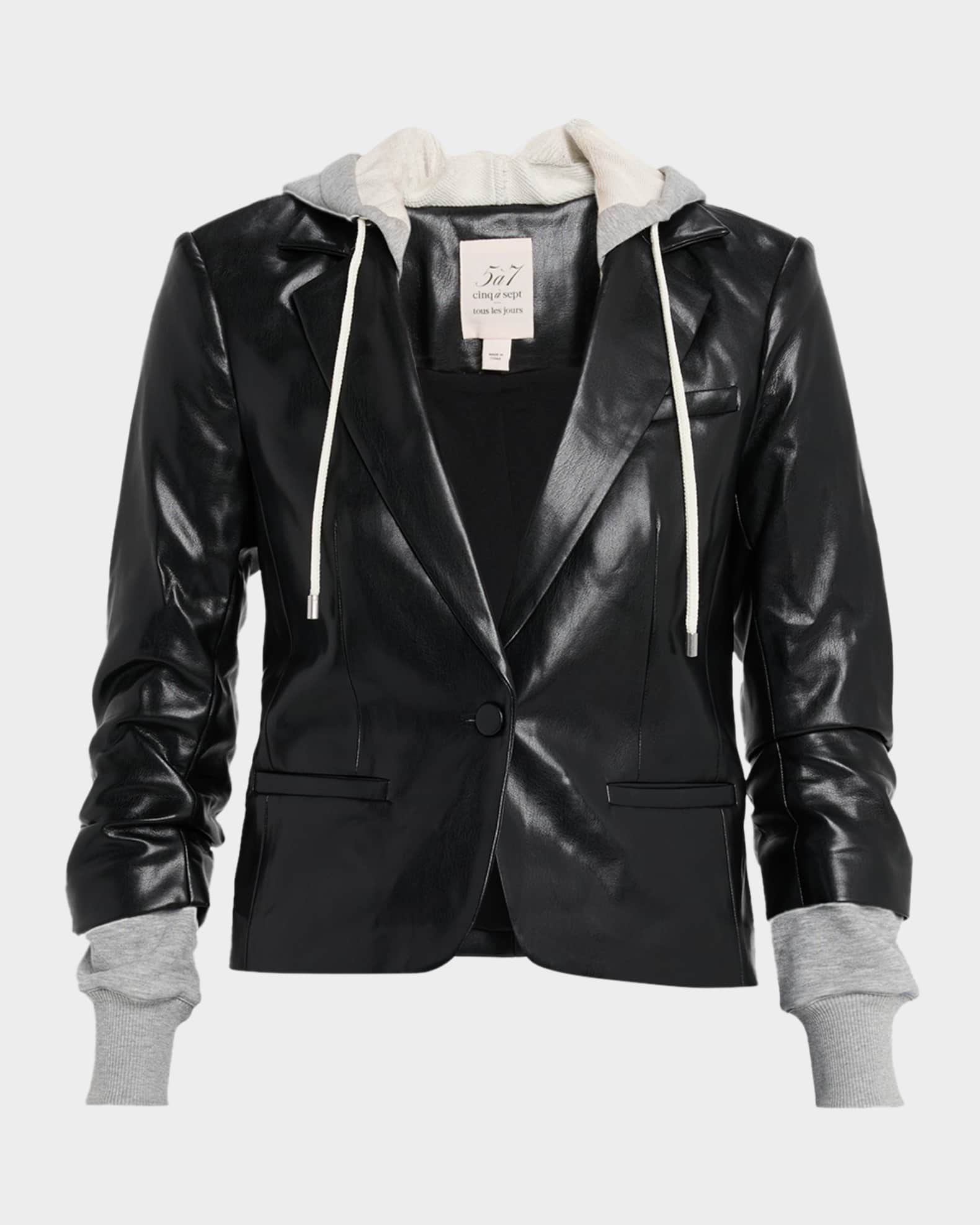 Cinq a Sept Hooded Vegan Leather Combo Blazer | Neiman Marcus