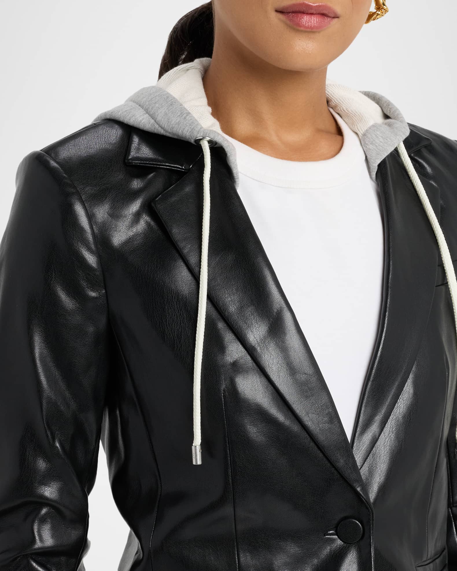 Cinq a Sept Hooded Vegan Leather Combo Blazer | Neiman Marcus