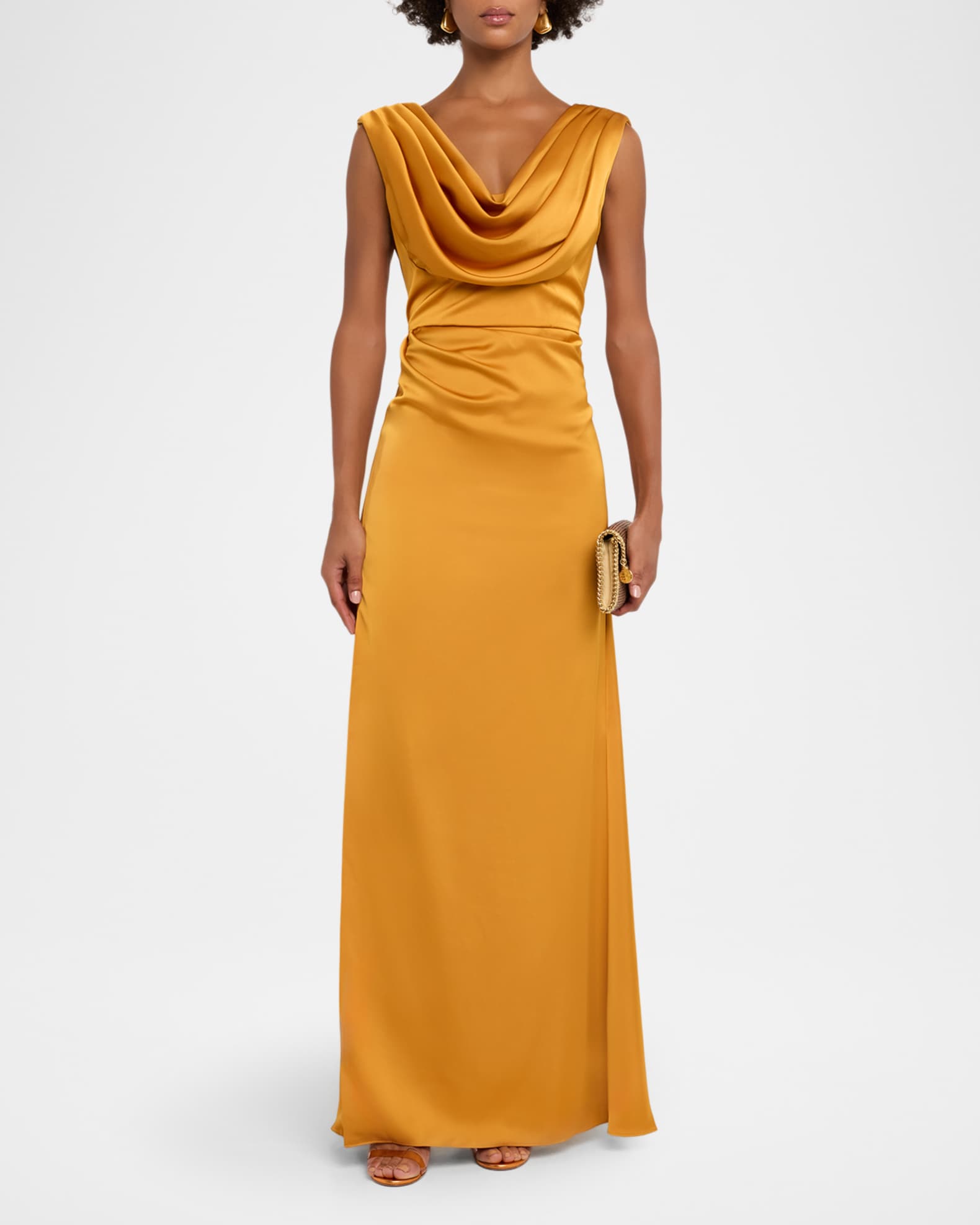 Theia womens Blair Cowl Draped Gown, 14, Women's, Yellow