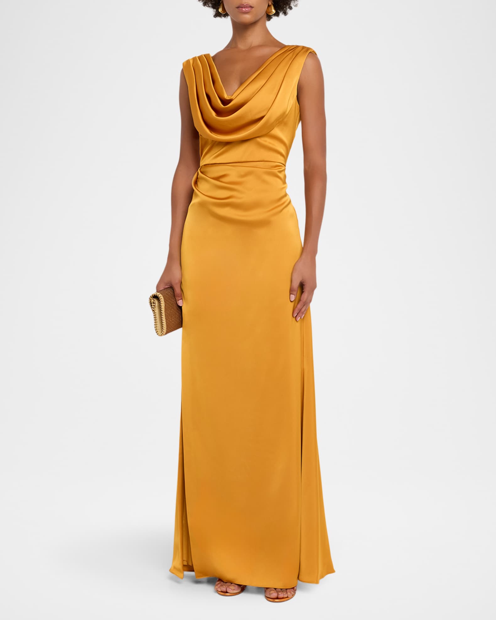 Theia womens Blair Cowl Draped Gown, 0, Gold, Women's, Yellow