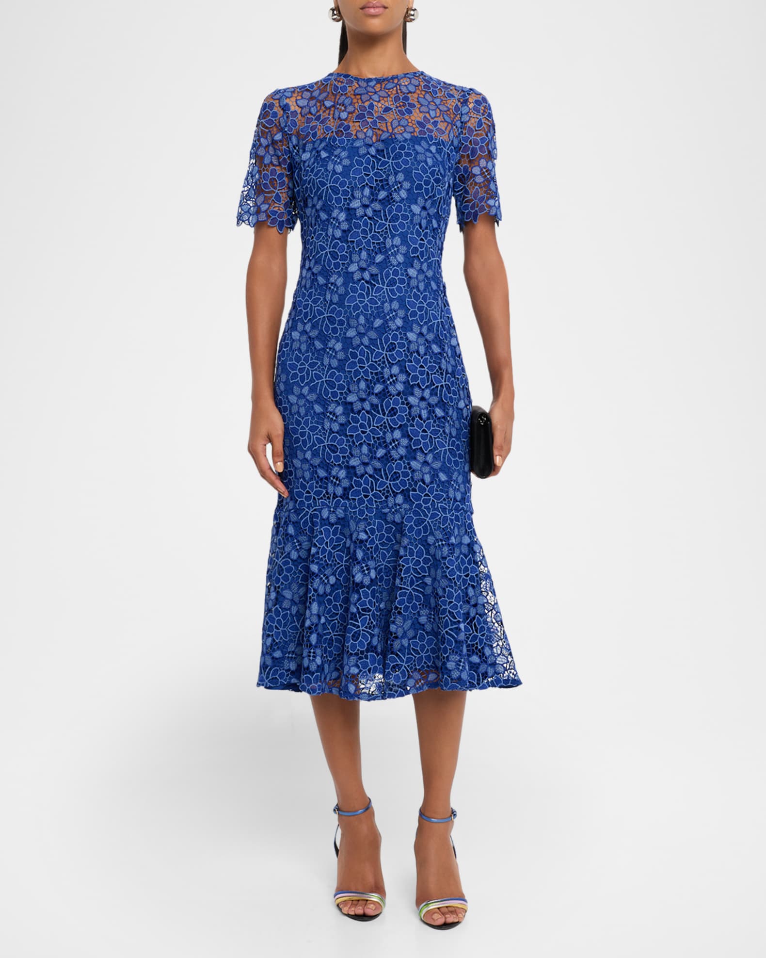Poppi Floral Lace Flounce Mermaid Midi Dress