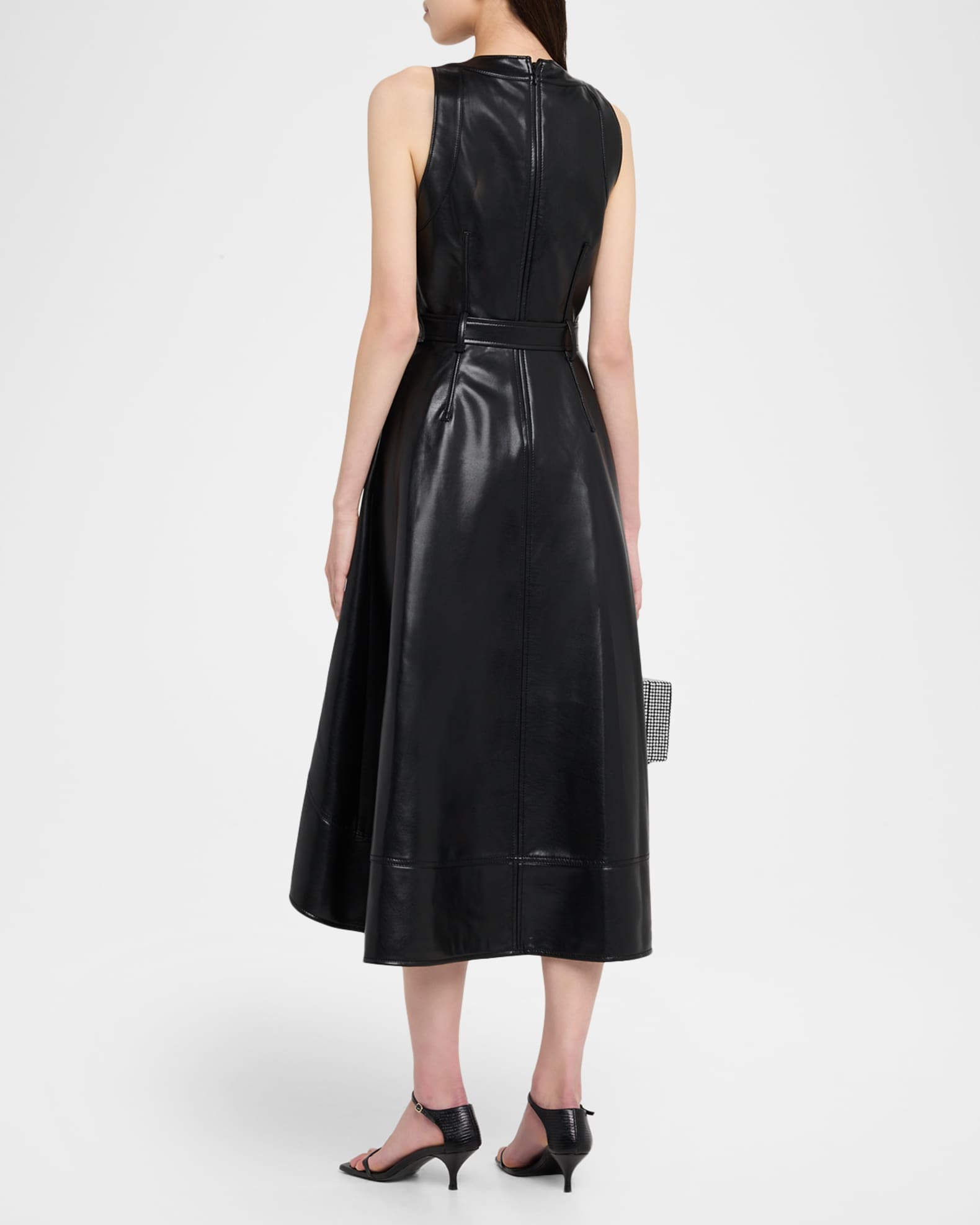 Vegan Leather Slit Midi Dress