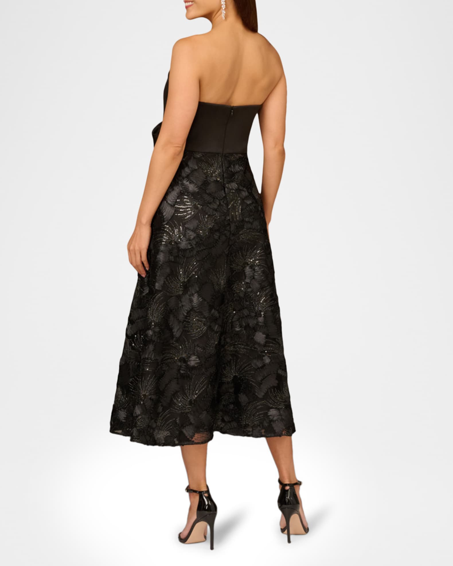 knee length dresses for ladies BLACK EMBROIDERED STONES PLEATED MIDI DRESS – Goyco Limited