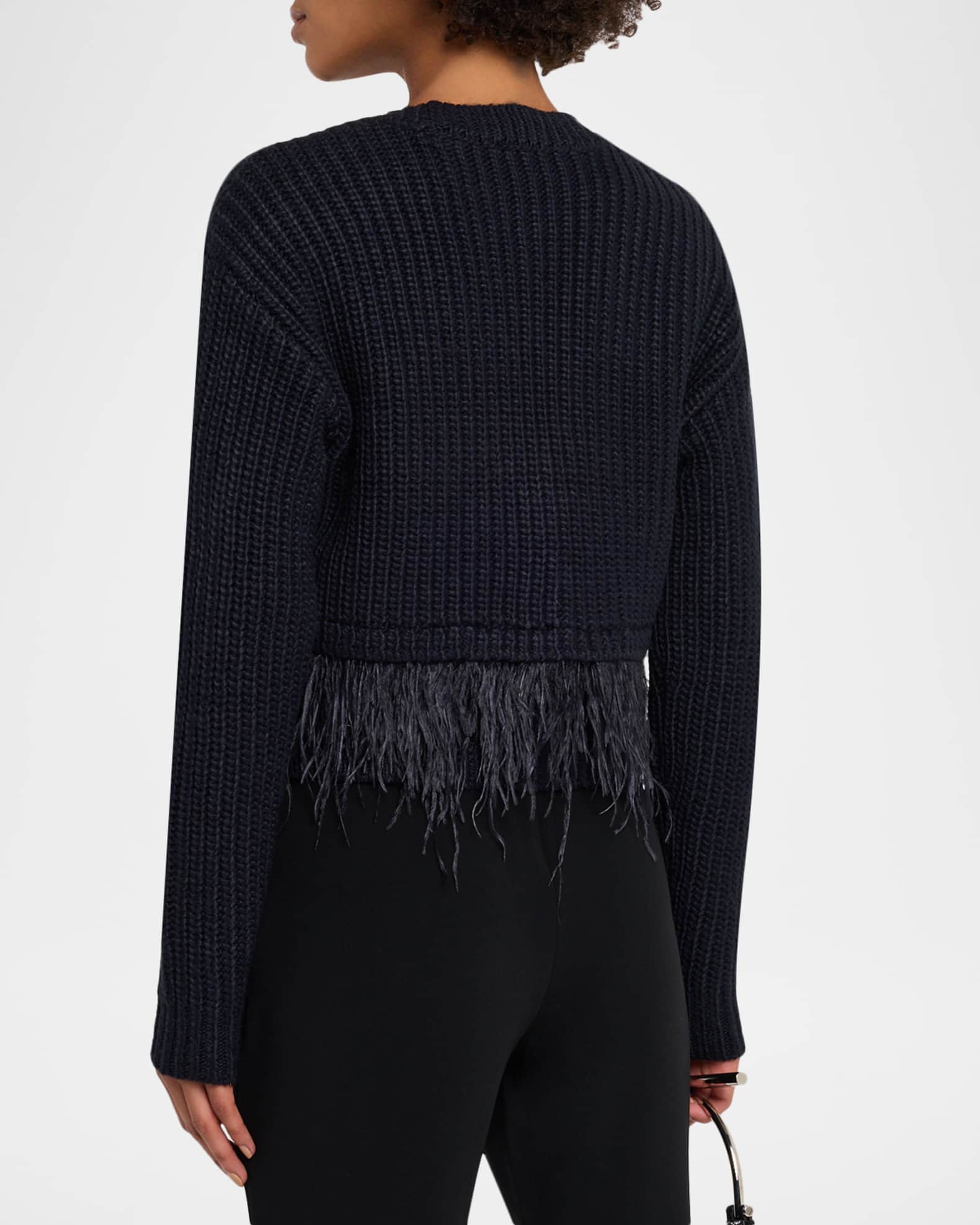 Cinq a Sept Krissi Feather-Trim Cardigan | Neiman Marcus