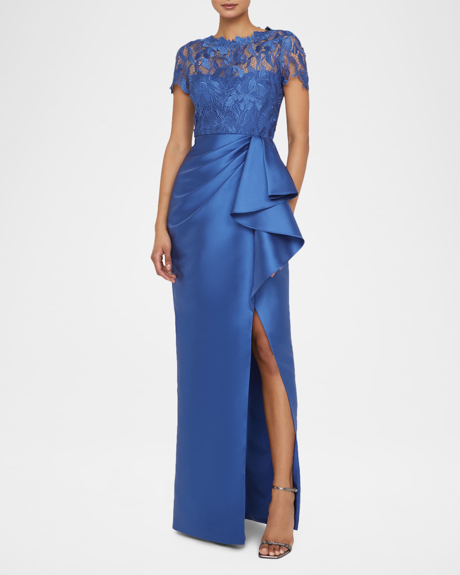 Theia Selena Draped Column Gown - Blue Mirage - 4