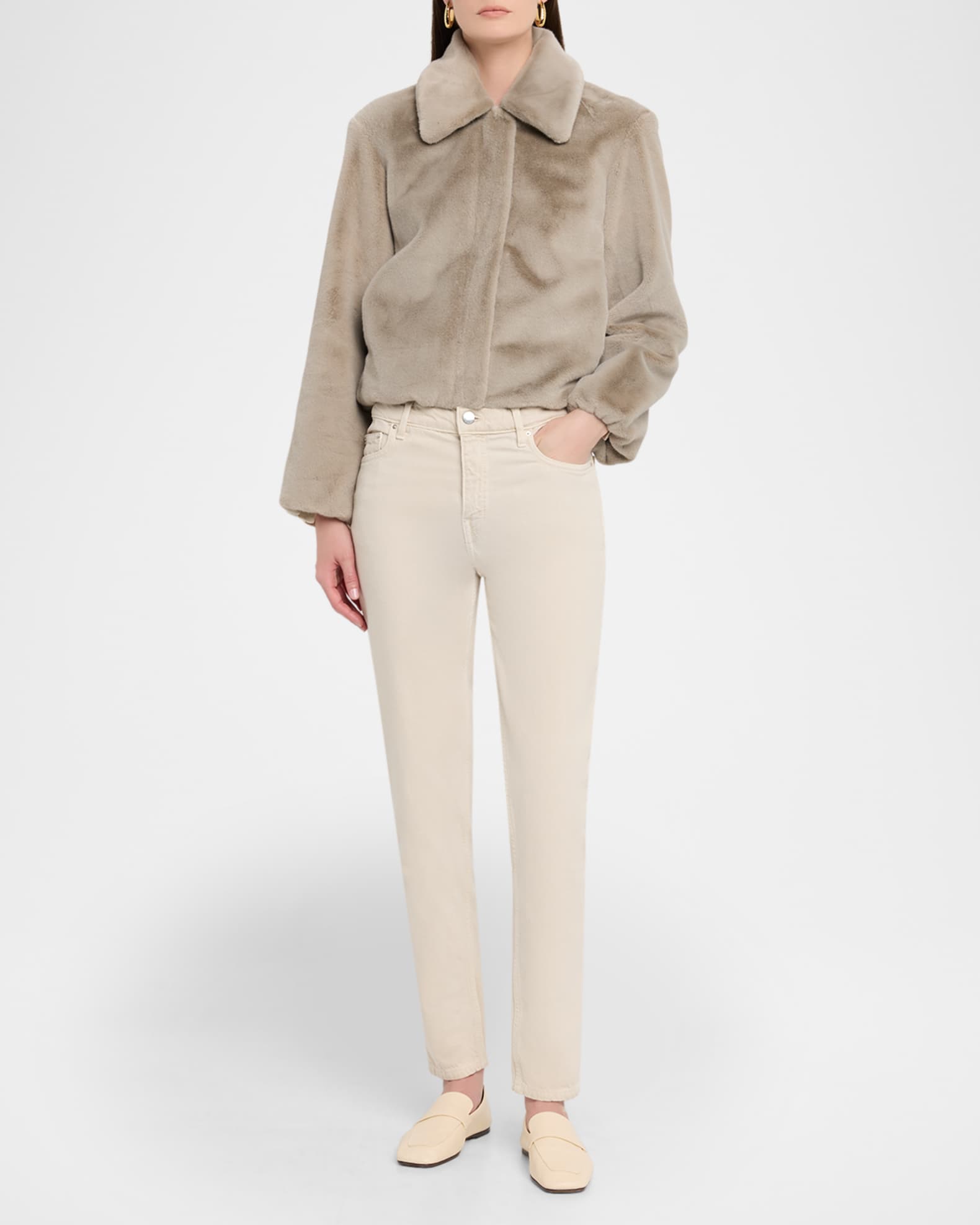 Theory Cropped Faux Fur Coat | Neiman Marcus