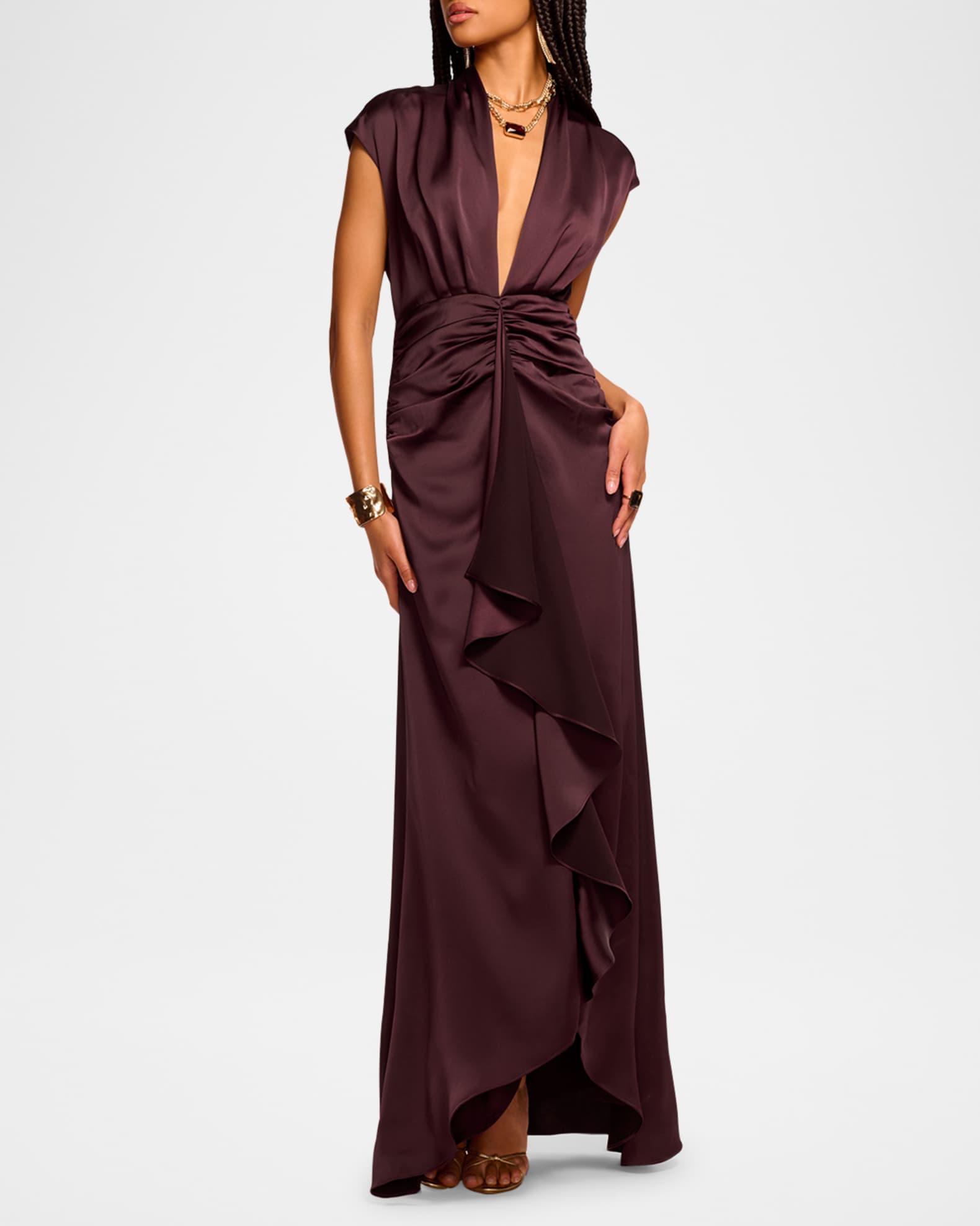 Catrin Draped Deep V-Neck Gown