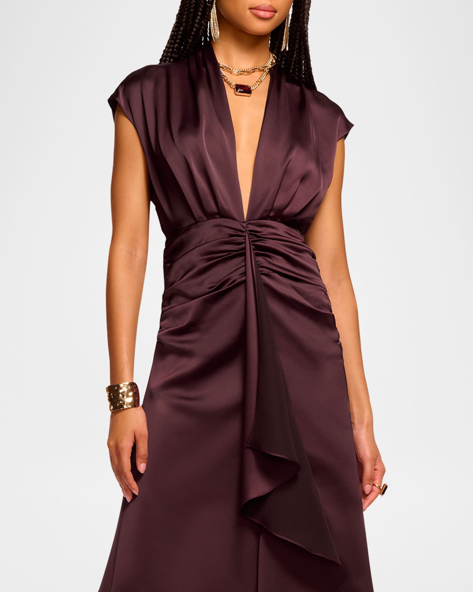 Catrin Draped Deep V-Neck Gown