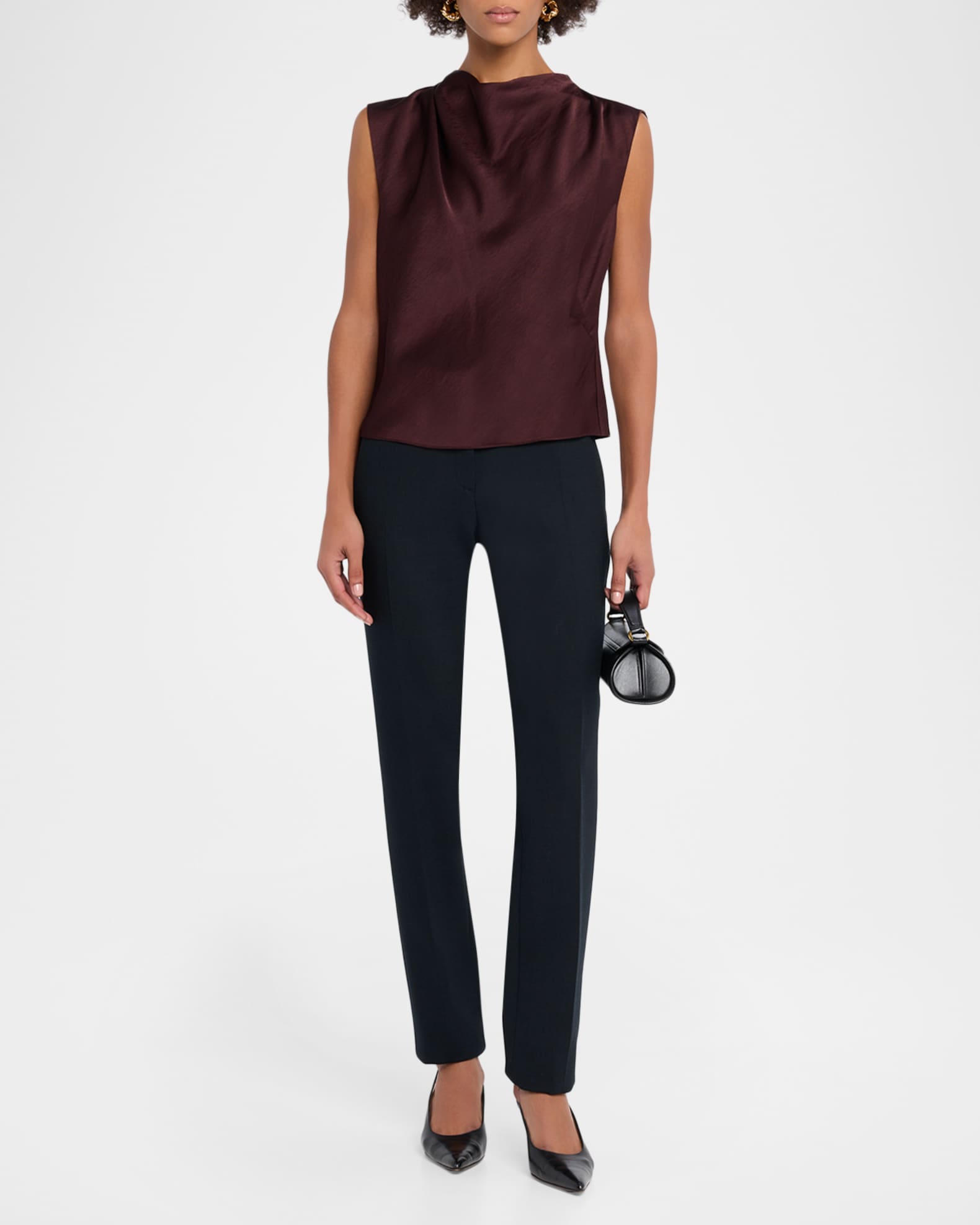 Satin Draped Cowl-Neck Top