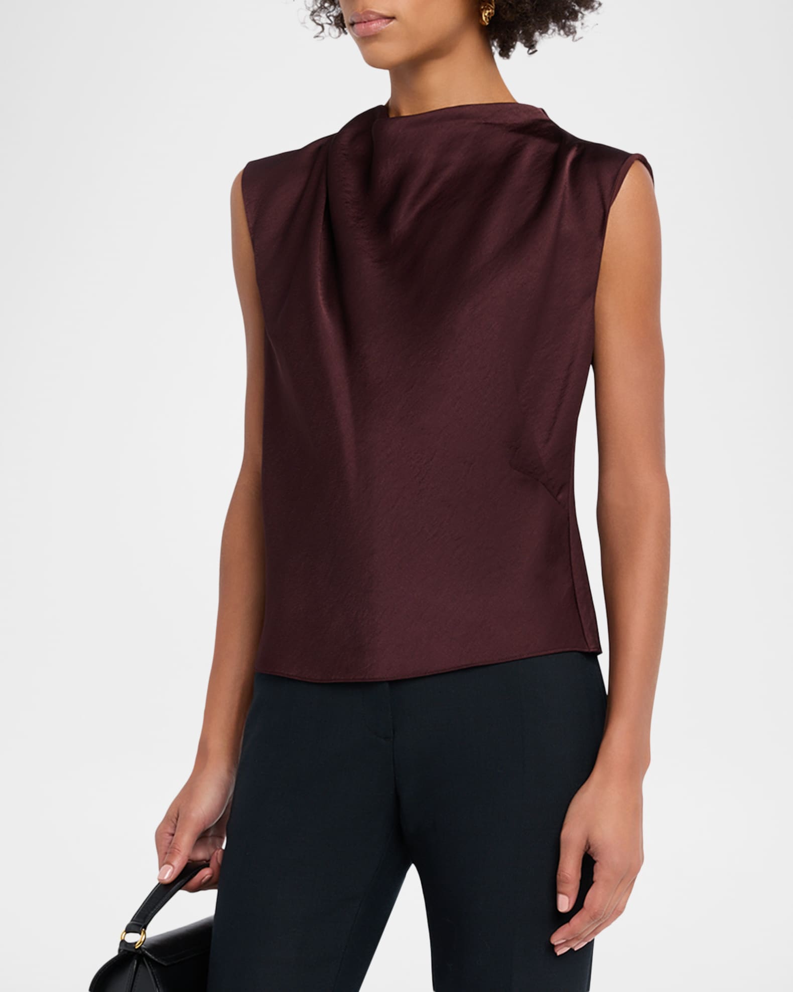 Satin Draped Cowl-Neck Top