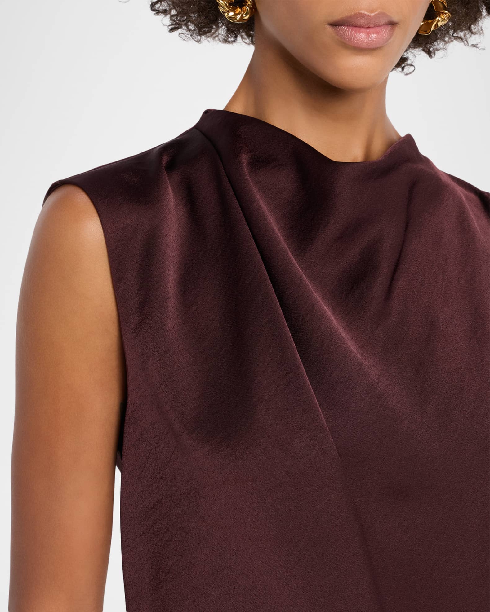 Satin Draped Cowl-Neck Top