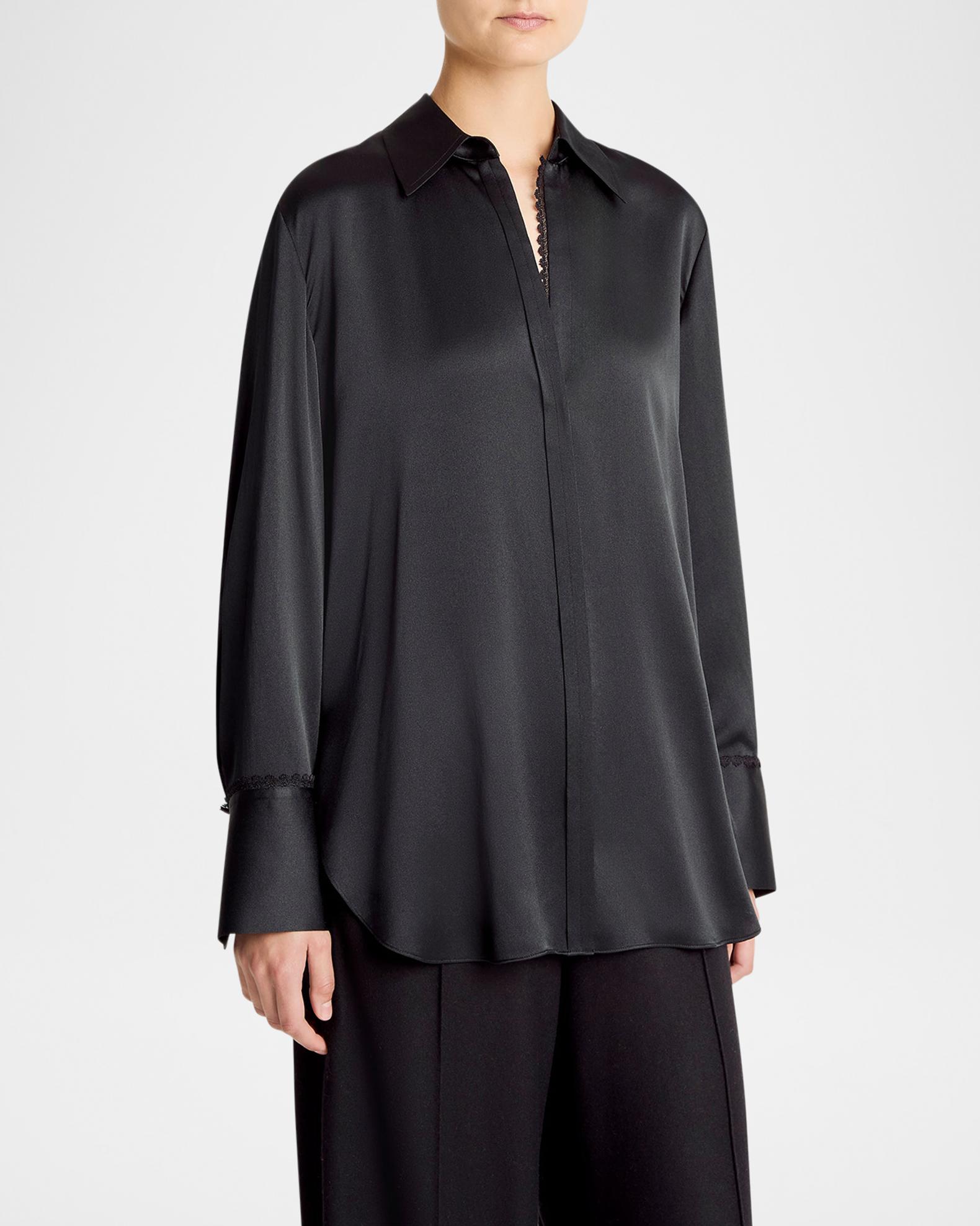 Vince Lace-Trim Silk Relaxed Shirt | Neiman Marcus