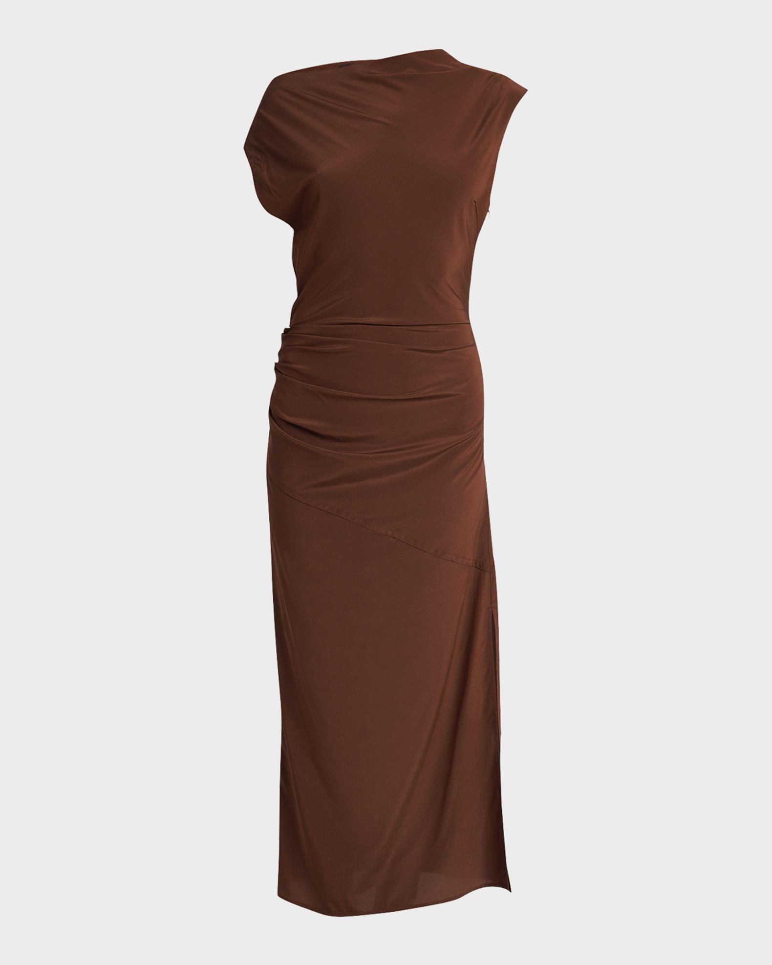 proenza schouler brown dress Proenza Schouler, Gabri draped one-shoulder jersey midi dress, Women, Brown, US 12, Dresses, Materialmix