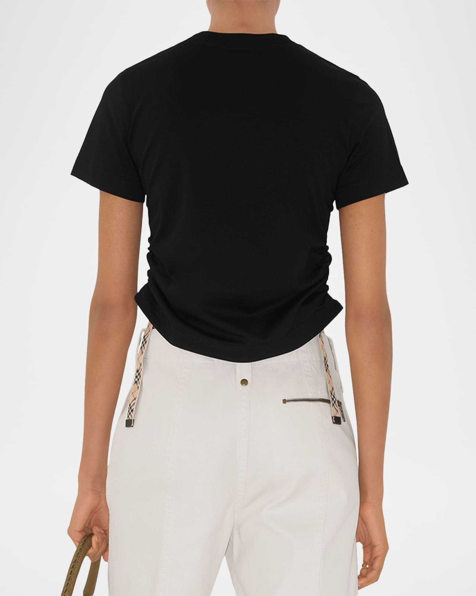 Burberry Check-Tie Ruched Short-Sleeve Crop T-Shirt | Neiman Marcus