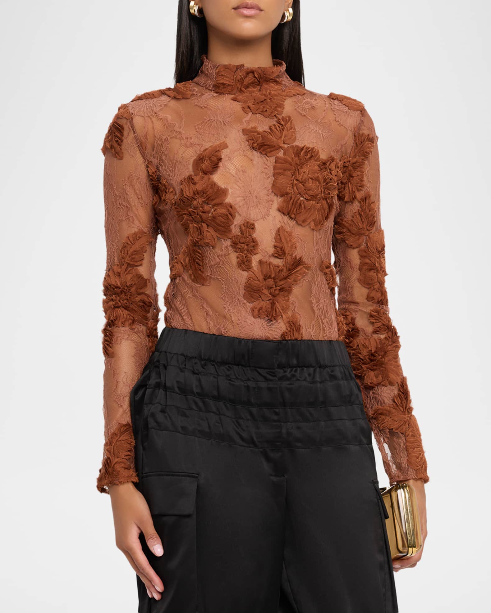 AKNVAS Freja Floral Lace Mock-Neck Top | Neiman Marcus
