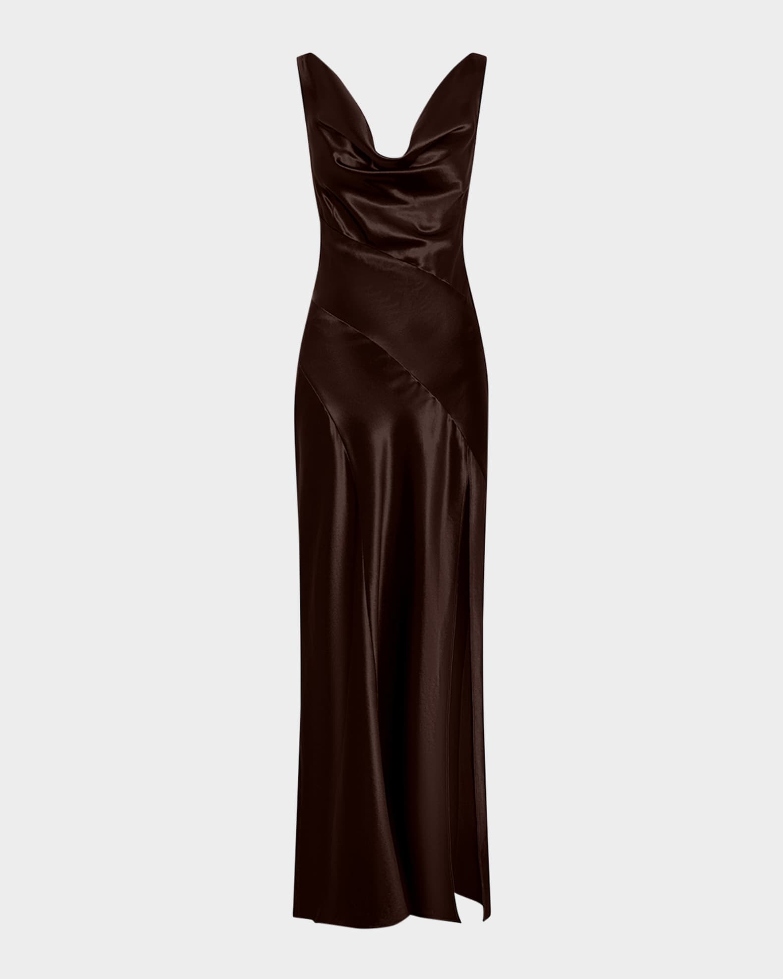 Nicholas Alfina Backless Cowl-Neck Column Gown, Brown, Women's, 10, Evening Formal Gala Gowns Mother of the Bride Groom Column Gowns