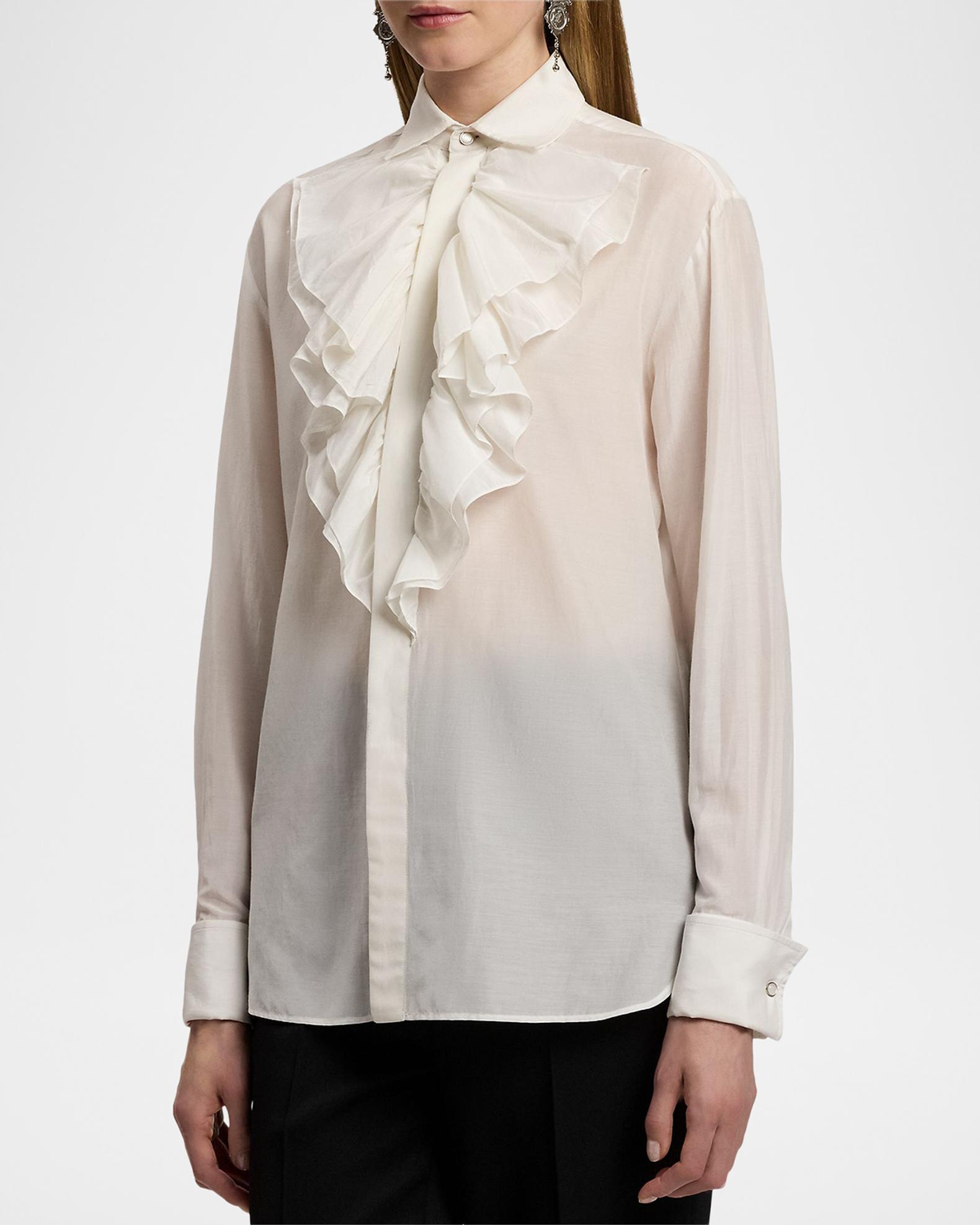 Ralph Lauren Collection Britt Soft Voile Ruffle Button-Down Shirt ...