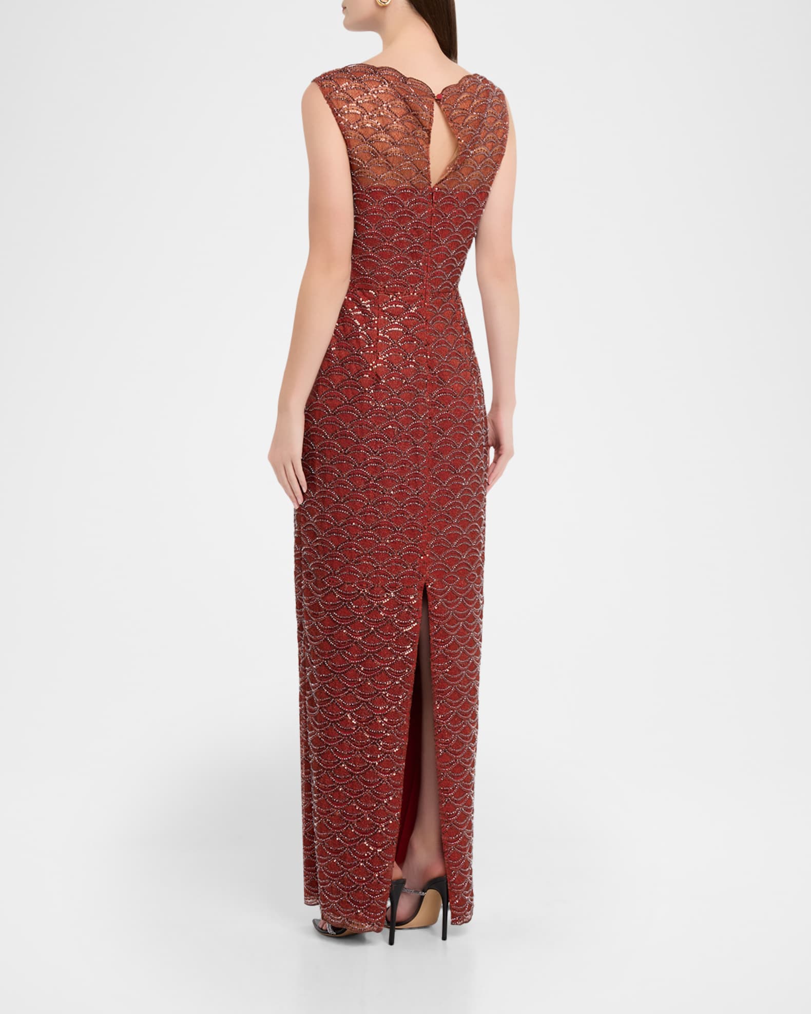mock neck beaded column dress with t-back Mother of The Groom Gowns Dusty Purple Sparkly Sequins Chiffon Wedding Birthday Party Formal Guest Evening Dresses main image 1