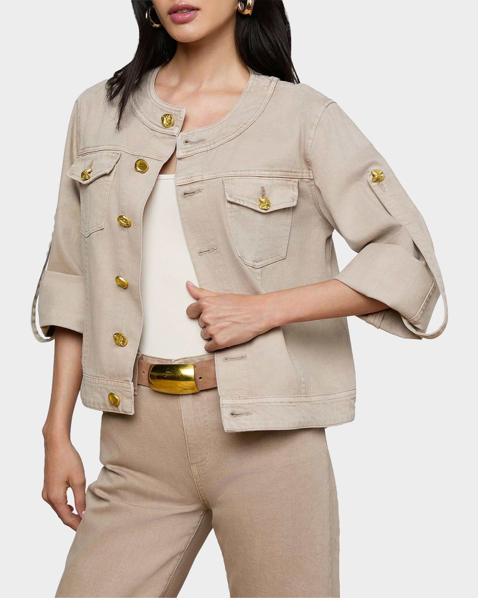 L'Agence Anouk Collarless Denim Jacket | Neiman Marcus
