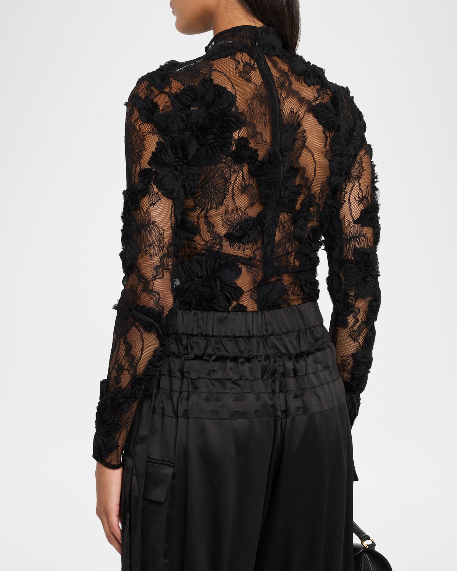 AKNVAS Freja Floral Lace Mock-Neck Top | Neiman Marcus