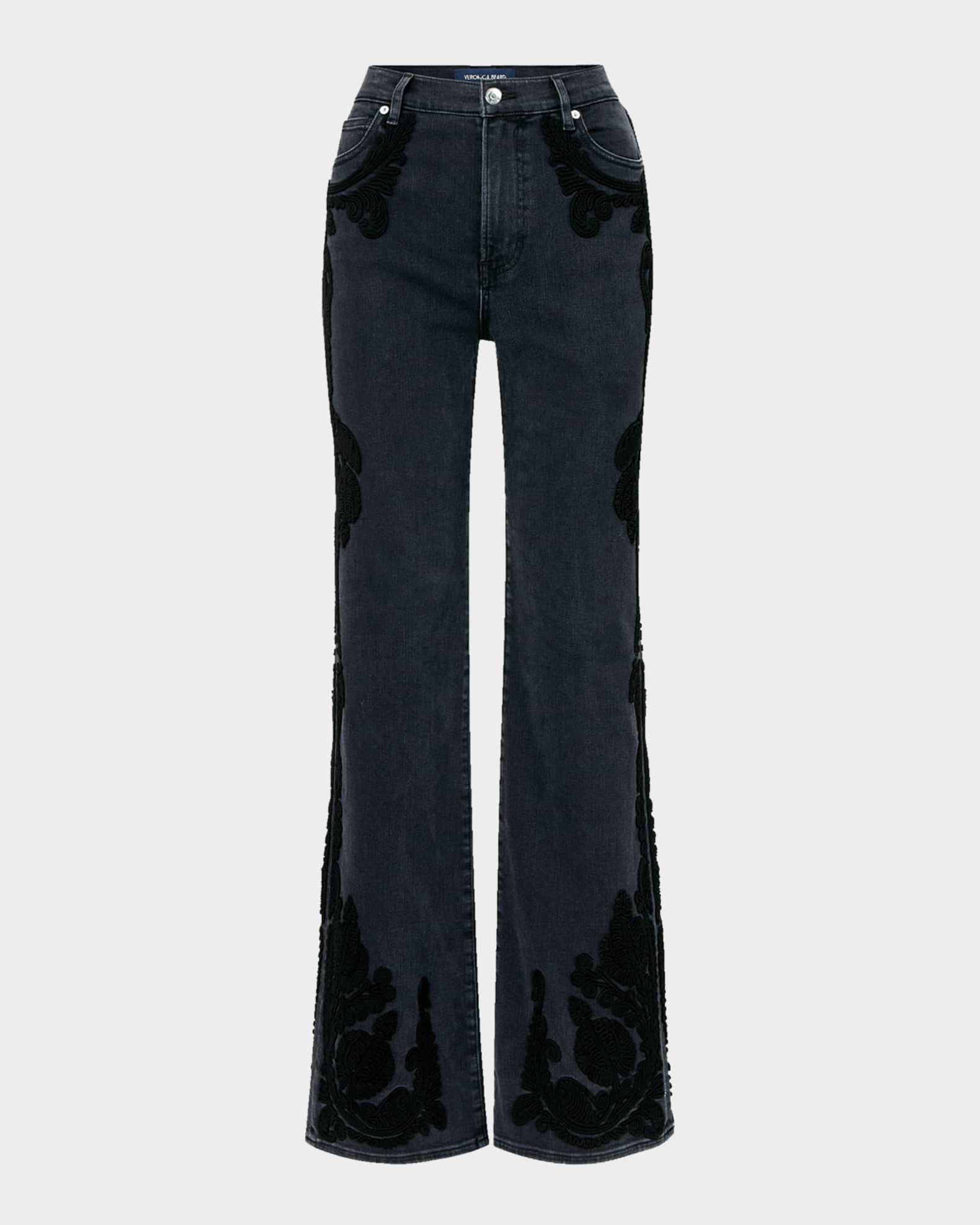 Veronica Beard Crosbie Embroidered Slim Wide-Leg Jeans | Neiman Marcus