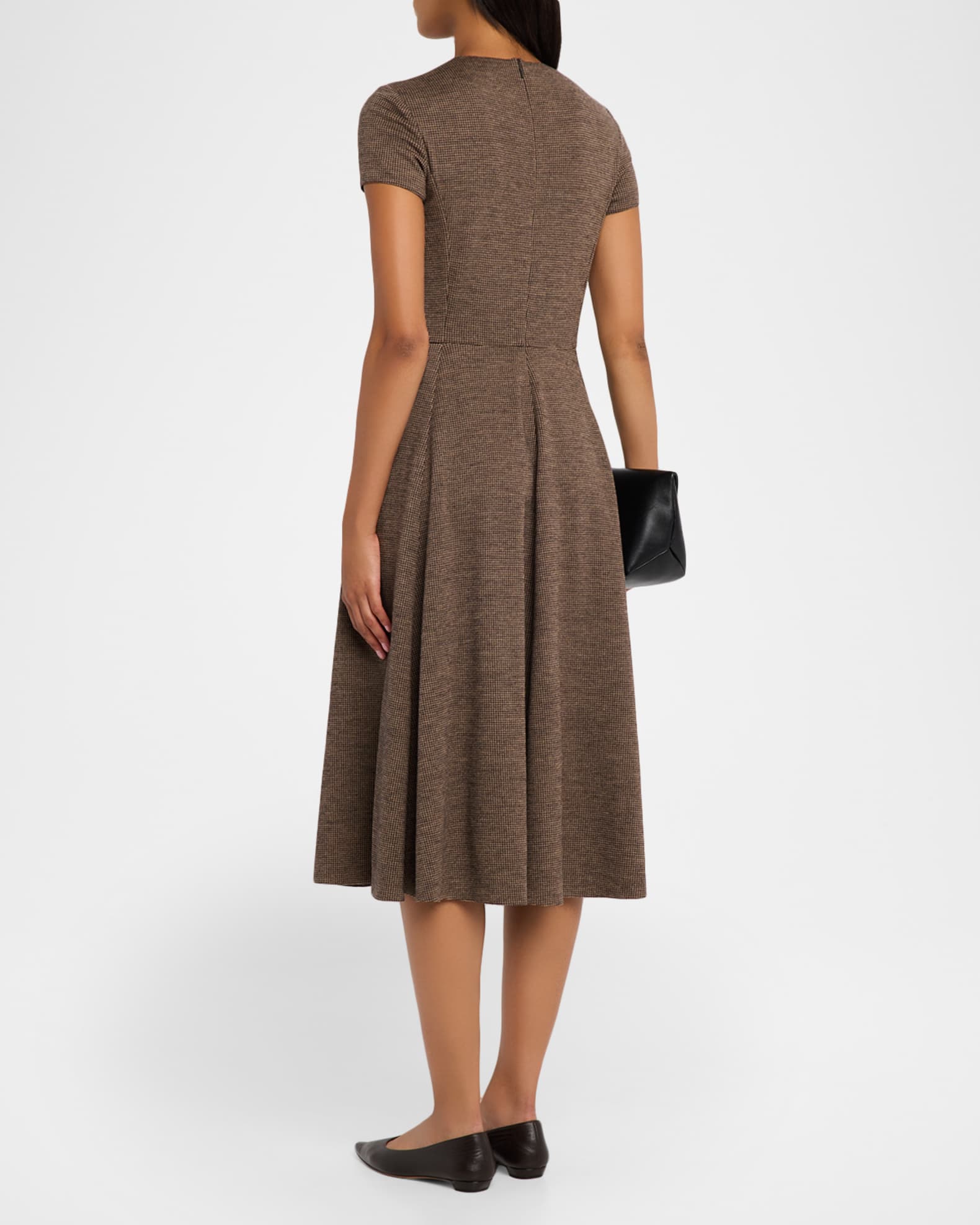 Ralph Lauren Women's Margaret Tick-Weave Jersey Day Dress - Size 10 in Dark Brown/Camel