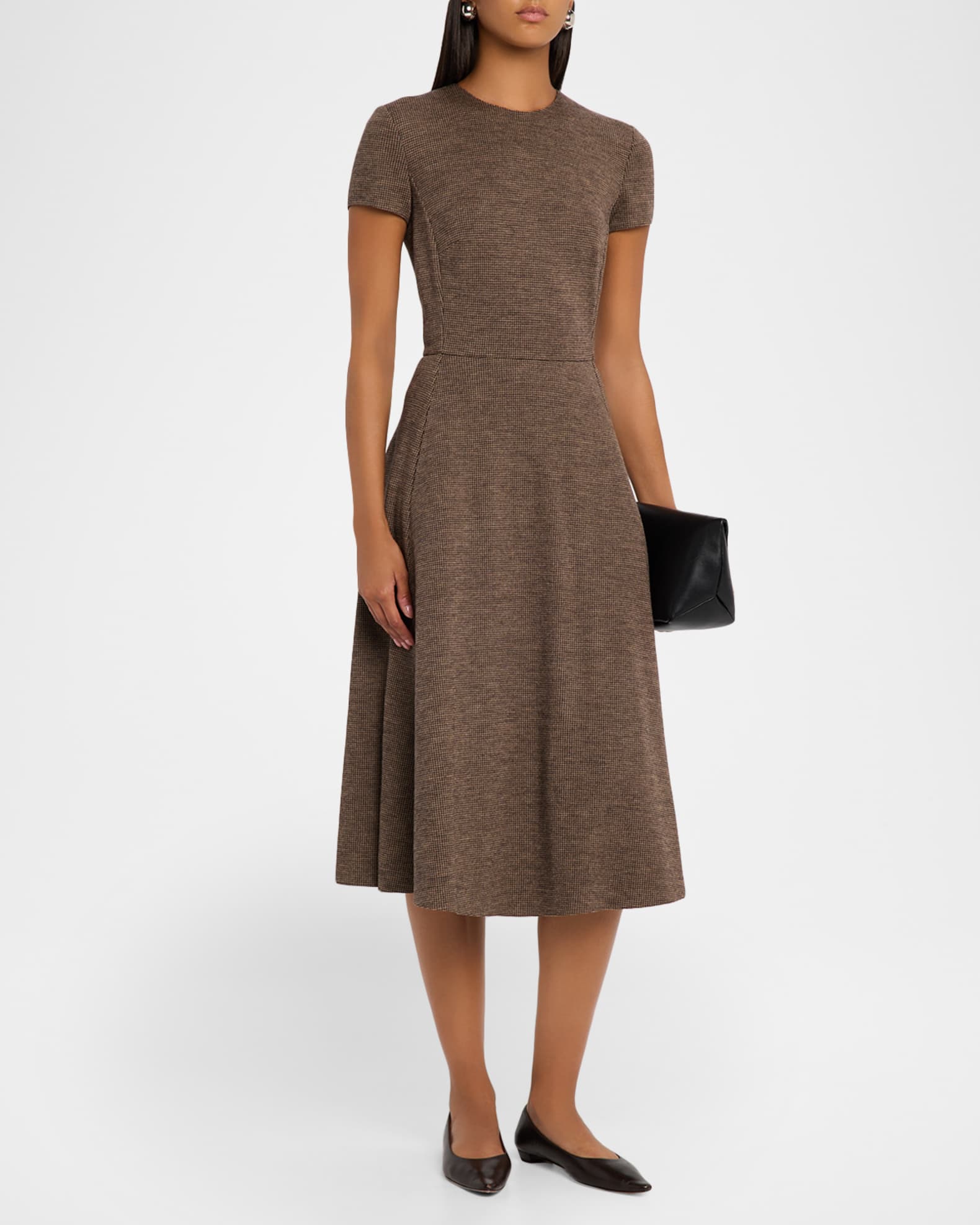 Ralph Lauren Women's Margaret Tick-Weave Jersey Day Dress - Size 10 in Dark Brown/Camel