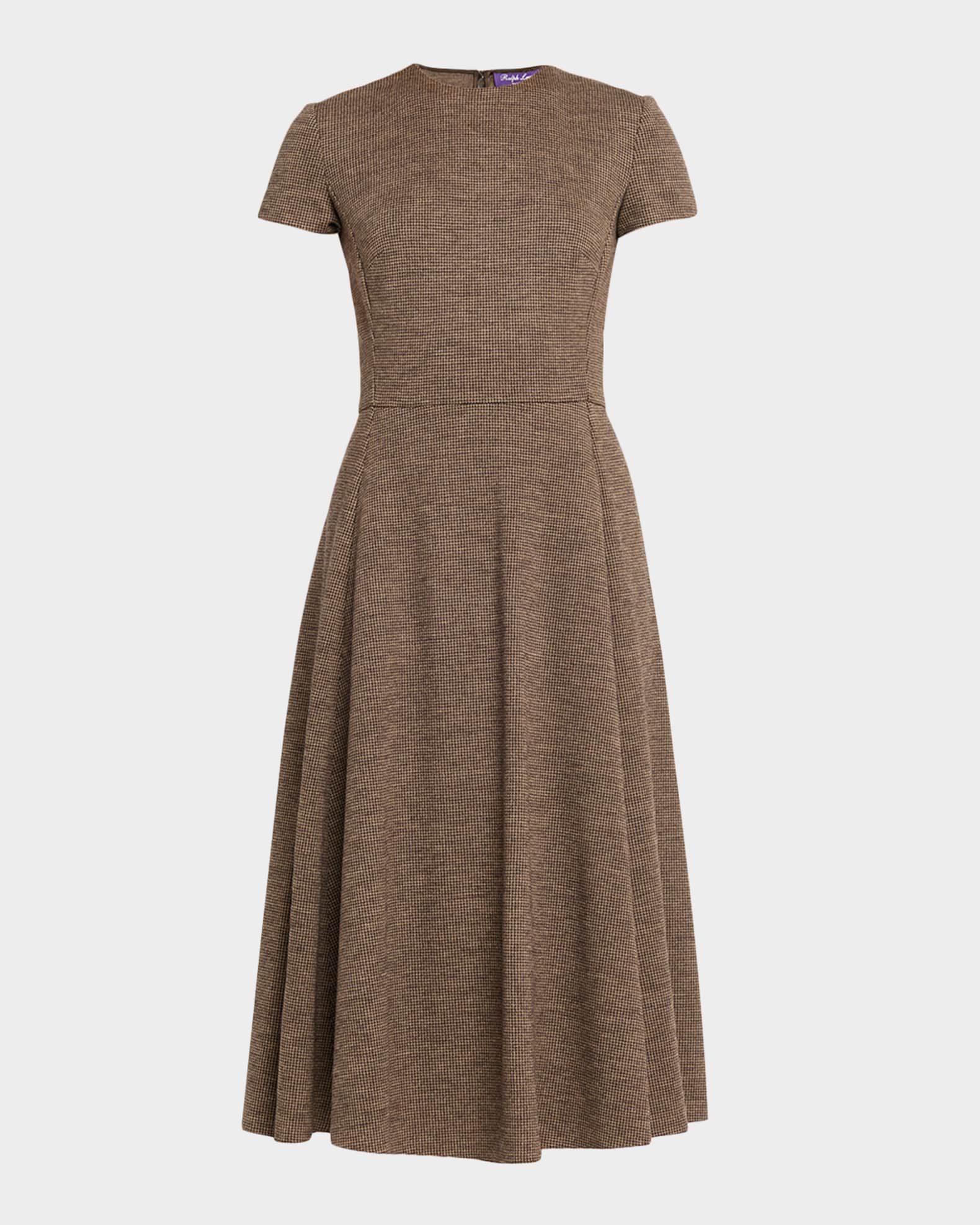 Ralph Lauren Collection Women's Margaret Tick-weave Wool Midi-Dress - Dark Brown Camel - Size 6 Ralph Lauren Collection Margaret Tickweave Jersey Short-Sleeve Midi Dress |  Neiman Marcus