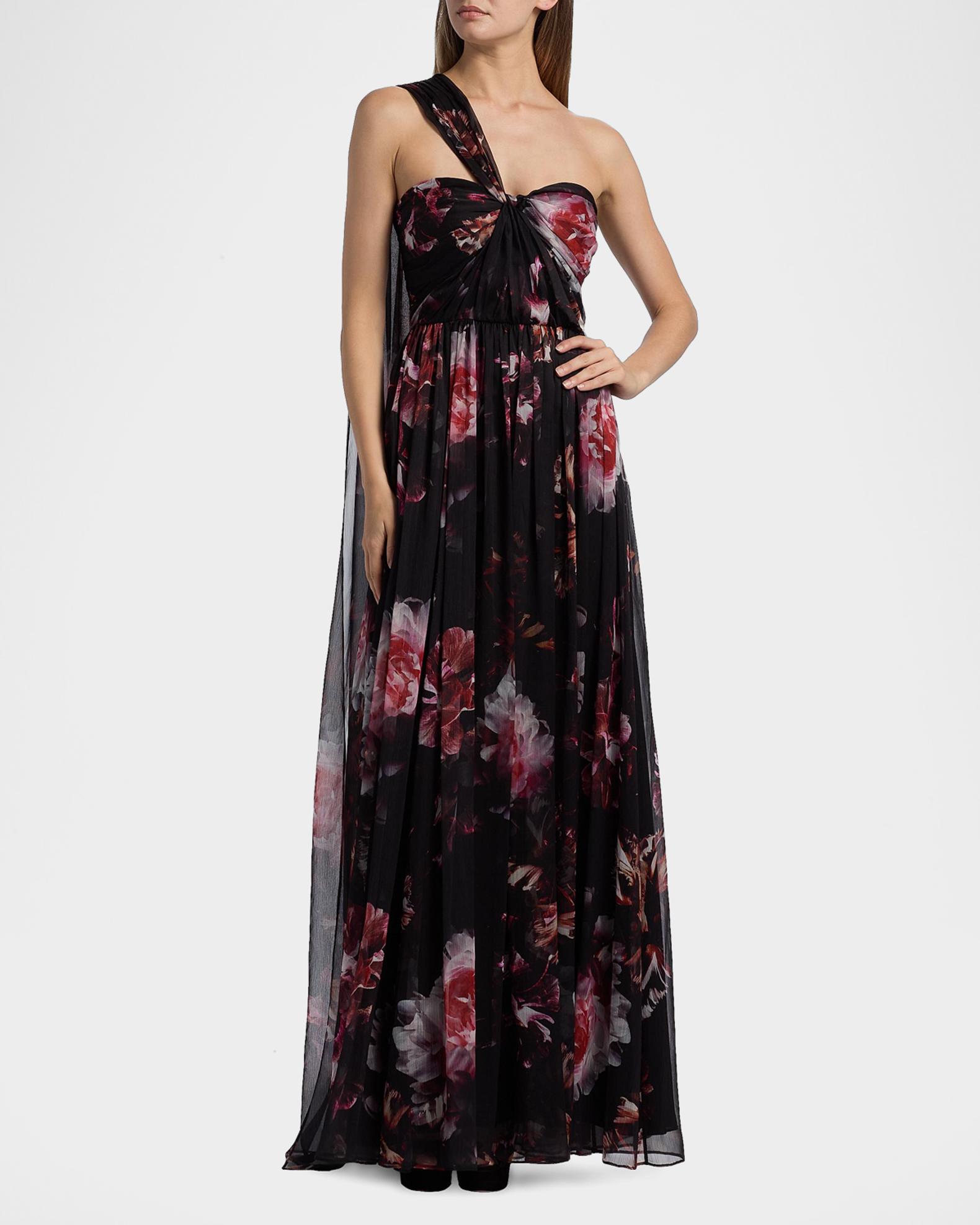 David Meister Lina Asymmetric Chiffon Gown