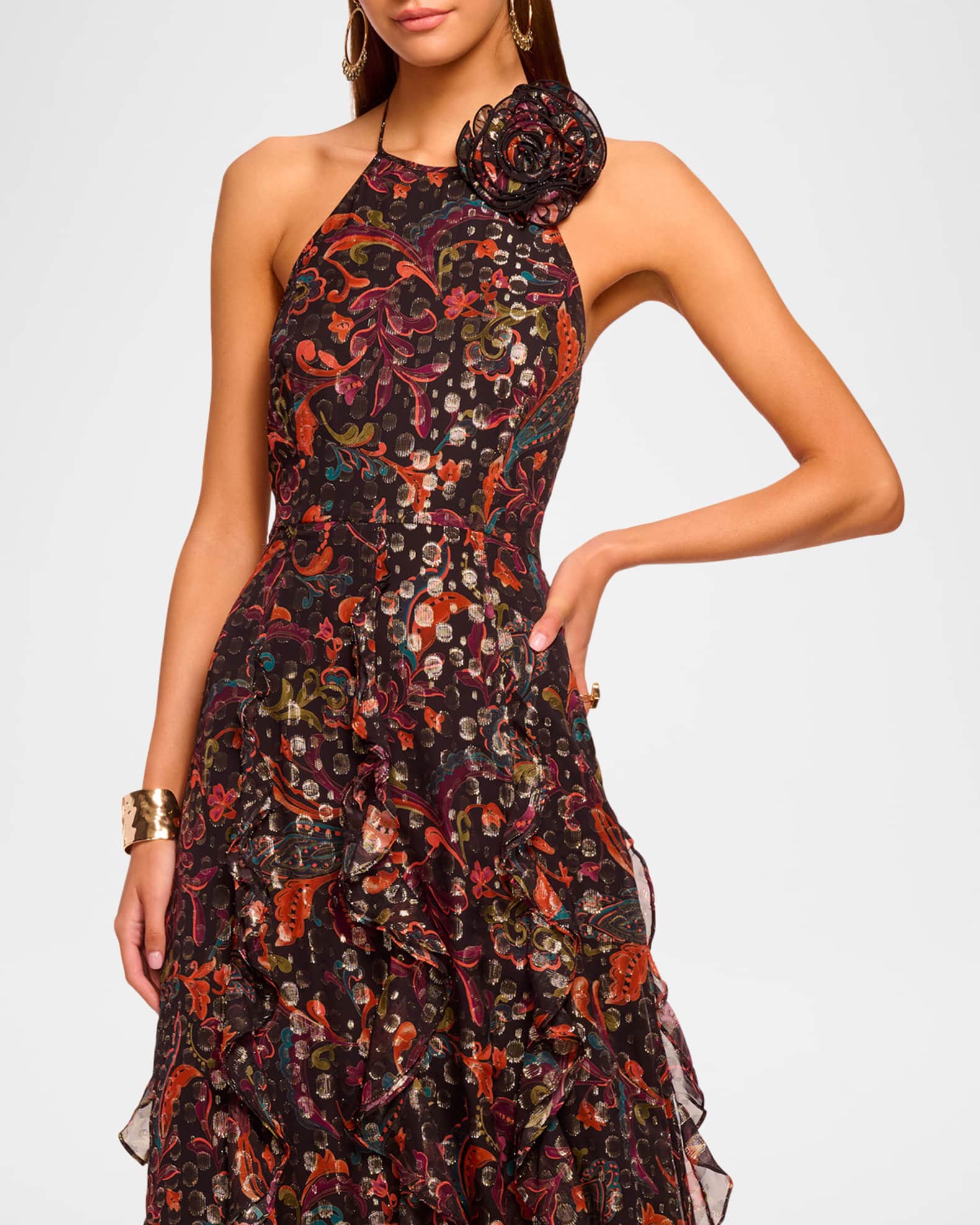 Ramy Brook Idella Ruffle Fil Coupe Halter Gown | Neiman Marcus