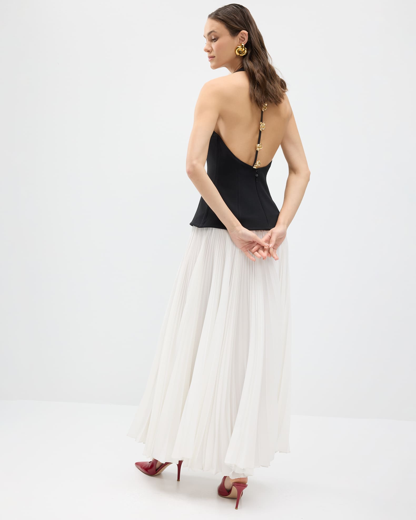 open back drop waist dress Ruched Open-Back Midaxi Dress in Black - 6 main image 1