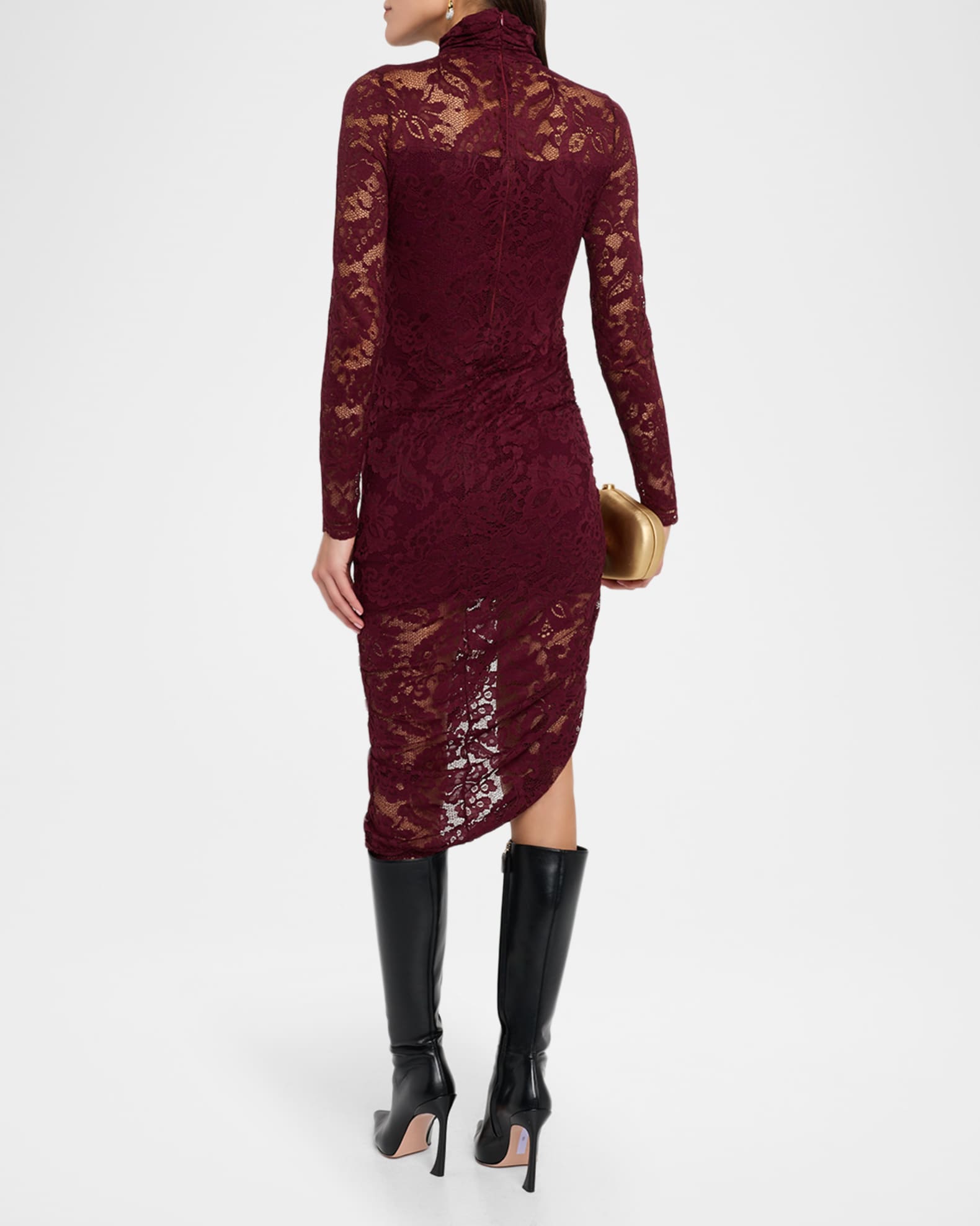 chinese dress ladies Embellished Illusion High Neck Long Sleeve Fit & Flare Dress