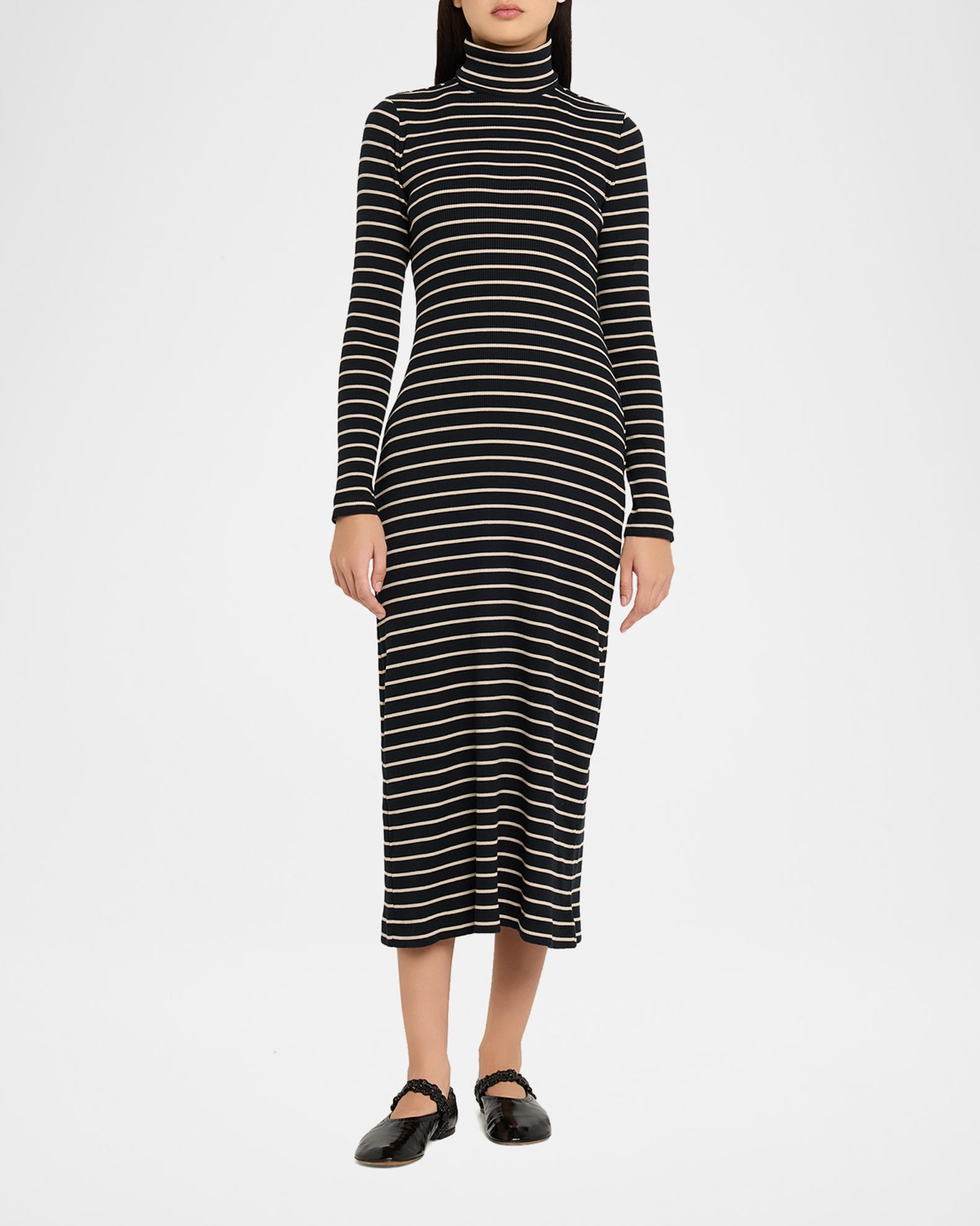 rib knit turtleneck dress Turtleneck Rib Knit Dress Black / Medium